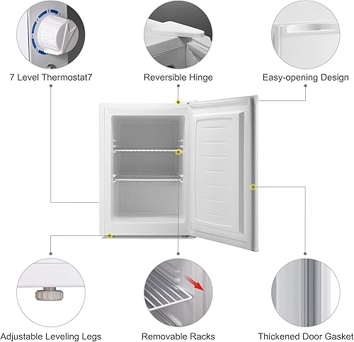 Miniatura 3 de Joy Pebble Congelador vertical de pie independiente con estante extraíble, termostato ajustable, congeladores verticales compactos reversibles de