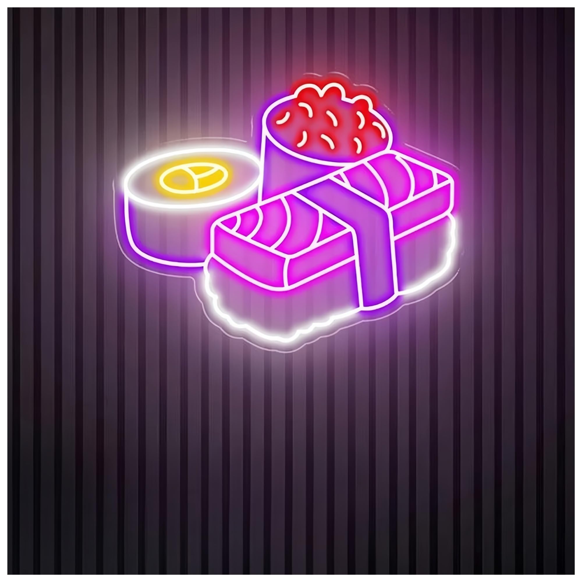 SHOUXI Sign Lamp Sushi Neon Sign Japanese Restaurant Sushi Roll Neon Light Kitchen Wall Decor Business Logo Light Sign(F,50X40CM)