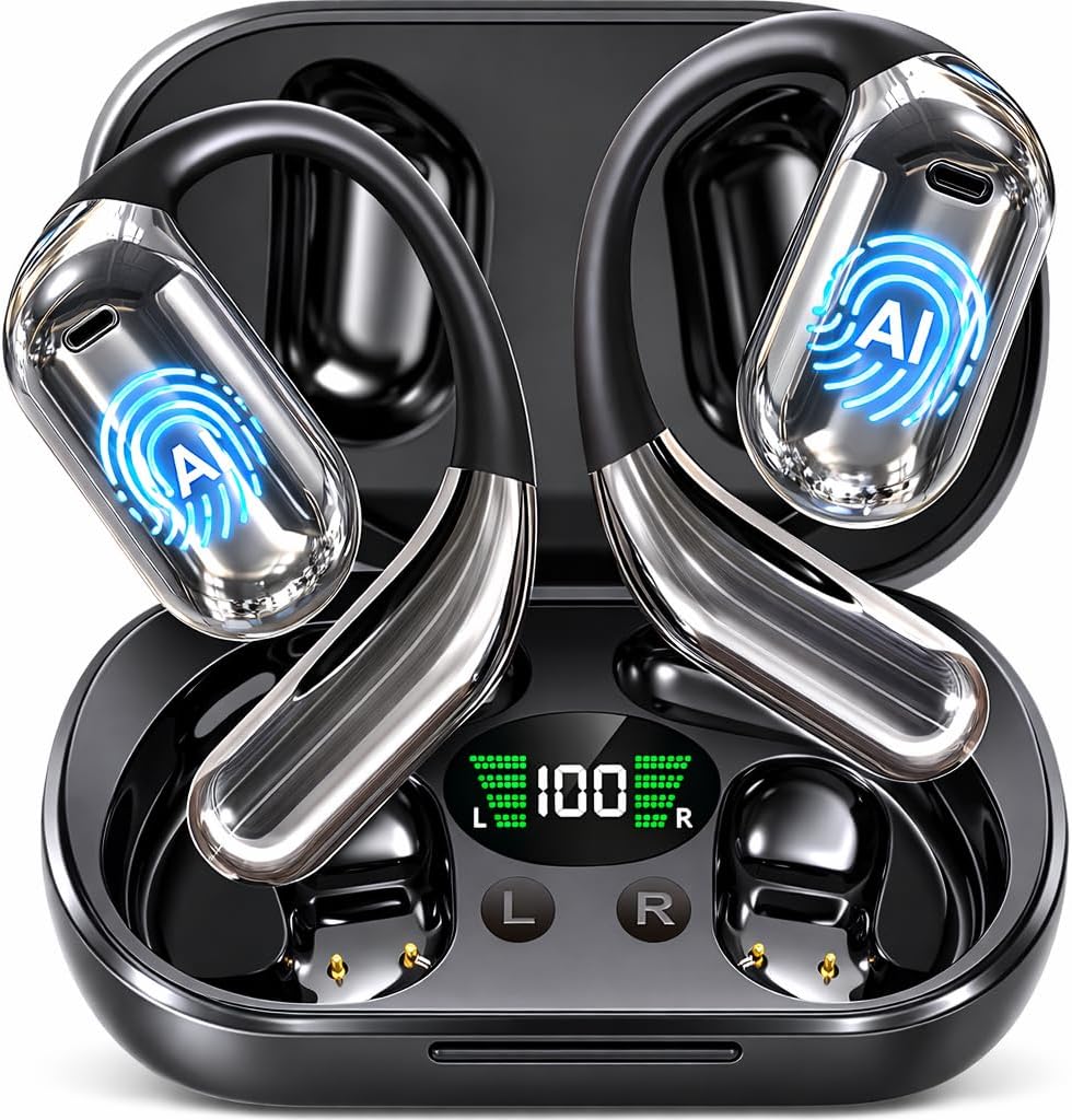 AI Translation Earbuds Real Time, 144 Languages Translator Earbuds, 3-in-1 Translating Device with Music & Calls, 80H Playtime Bluetooth 5.4 Open Ear Translator Earbuds for Travel Business Meeting