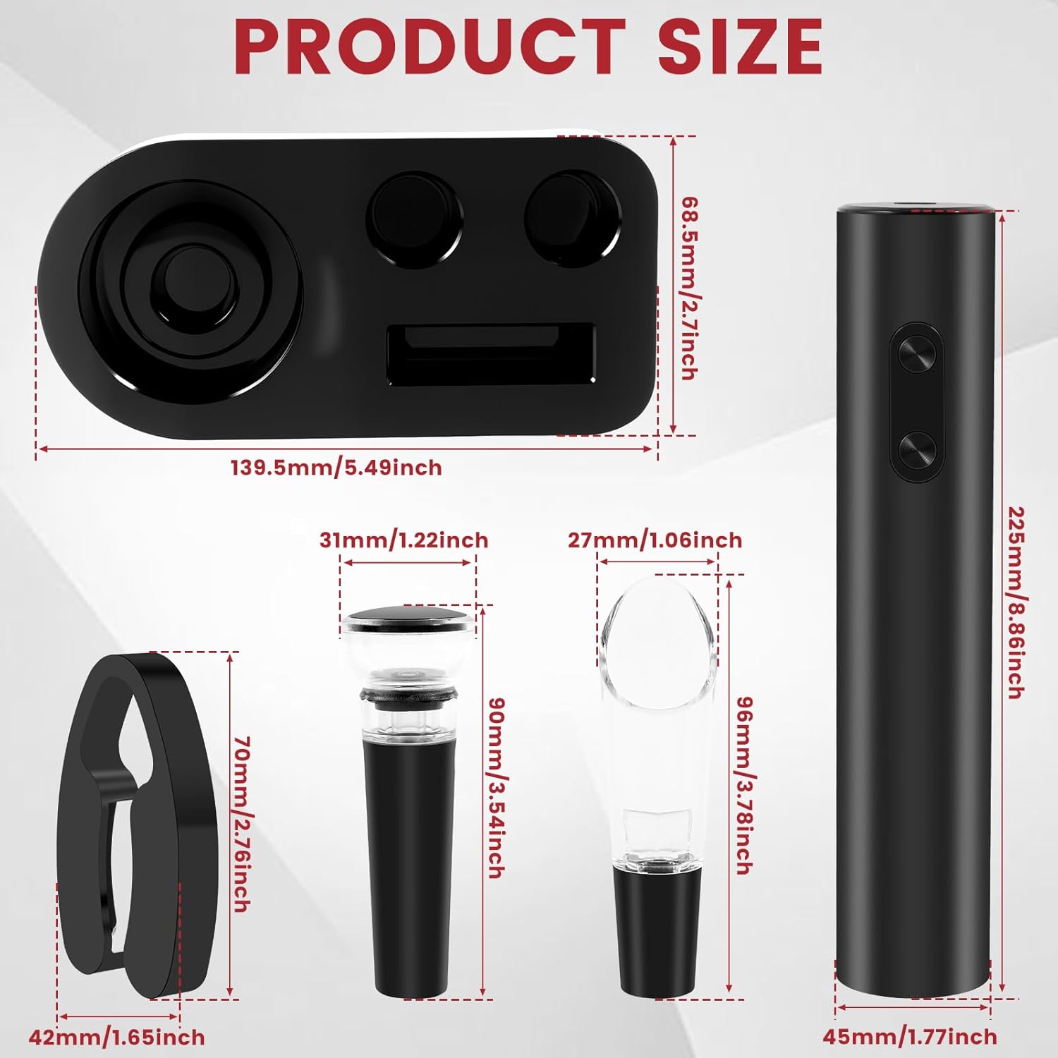 Electric Wine Bottle Opener Set with Stand Foil Cutter,Wine Pourer Vacuum Stopper,Efficient Wine Bottle Opener,Practical Wine Corkscrew Set for Home Party Bar Outdoor