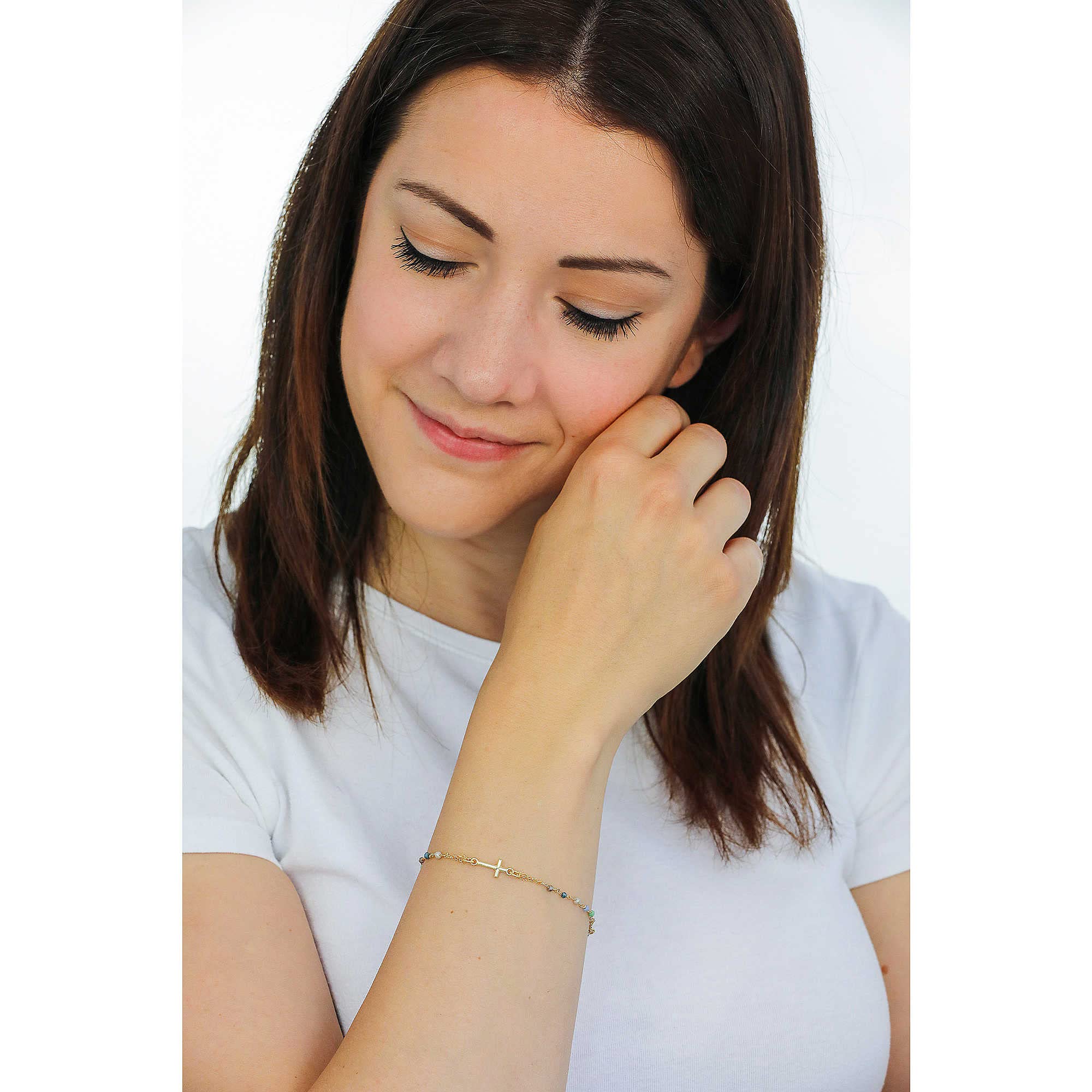 Amen Rosari Cross BRO25GMUV3 Bracciale rosario in argento 925 placcato oro con cristalli, lunghezza 18 + 2 cm allungabile