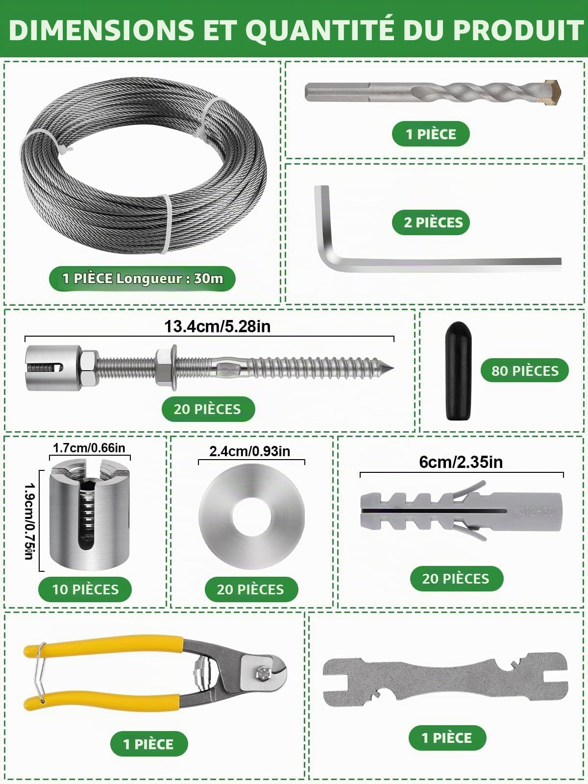 TOROKOM Treillis Jardin 30M pour Plantes Grimpantes, Câble Acier Inoxydable Robuste, Kit Système de Treillis à Câble avec Serrage Croisé, Support Mural pour Vignes, Fleurs et Légumes