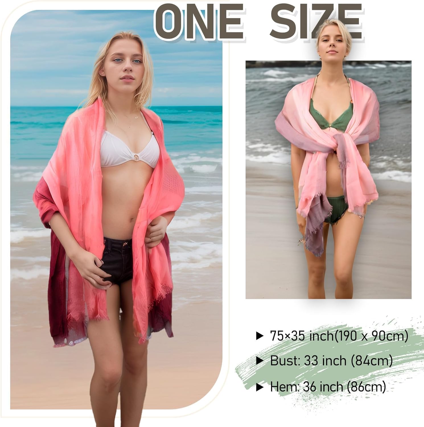 Two-tone Linen Scarf for Women Lightweight Summer Wrap Cotton Shawl Beach Travel Pashmina Gauze 75"×35" - Image 5