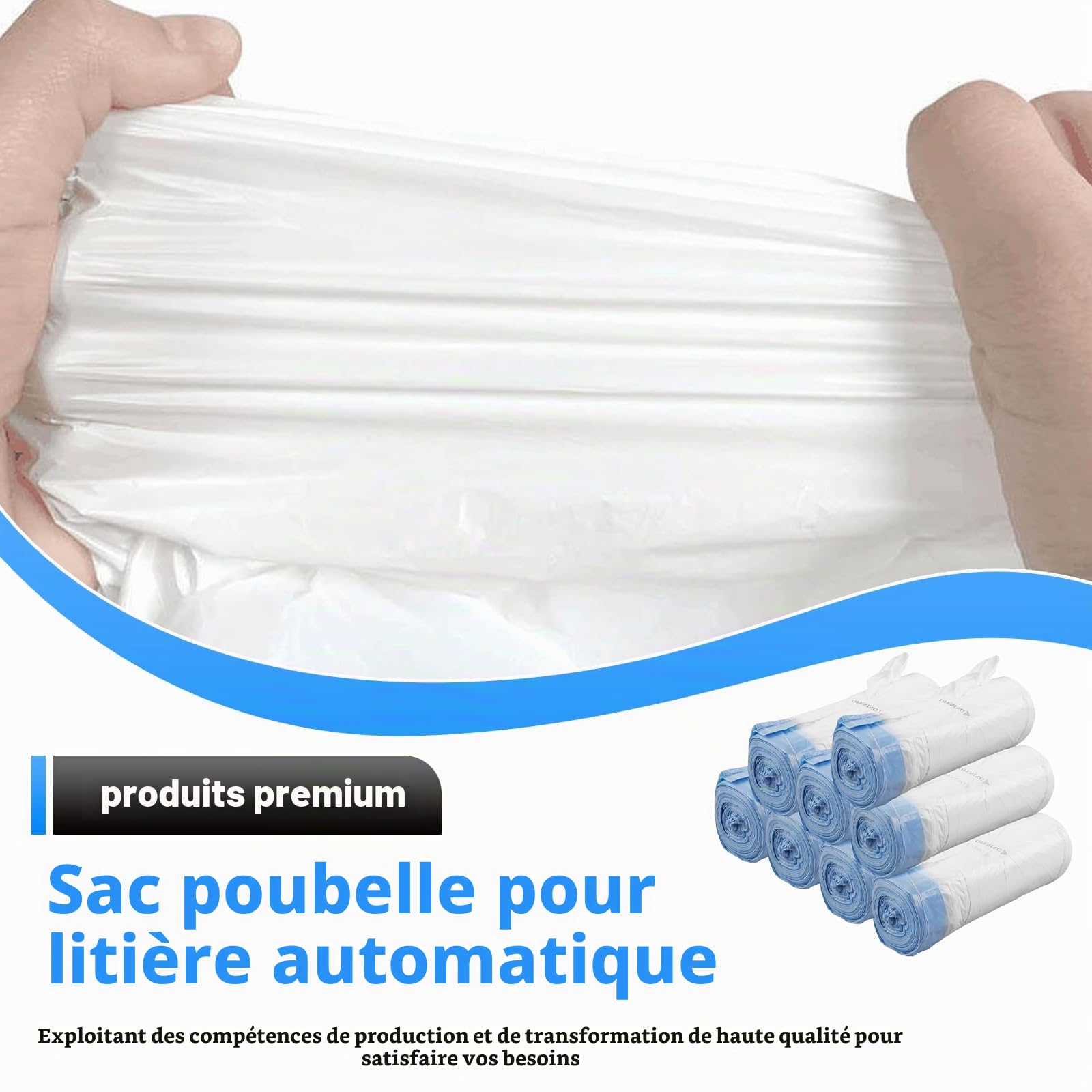 Lot de 160 sacs poubelle avec poignée de transport : sacs à litière pour chat étanches et autonettoyants avec cordons de serrage Sac à litière pour chat Sac à litière pour chat Recharge pour
