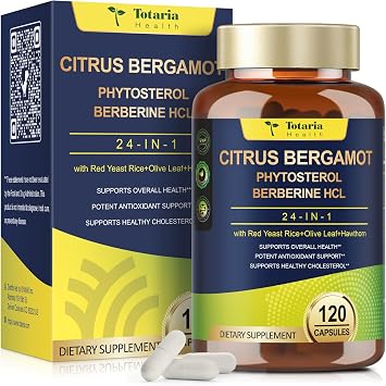 Citrus Bergamot Supplement for High Cholesterol - Italian Citrus Bergamot & Plant Sterols Stanols Natural Way to Balance Cholesterol Level, Vegan, Non-GMO, 120 Counts