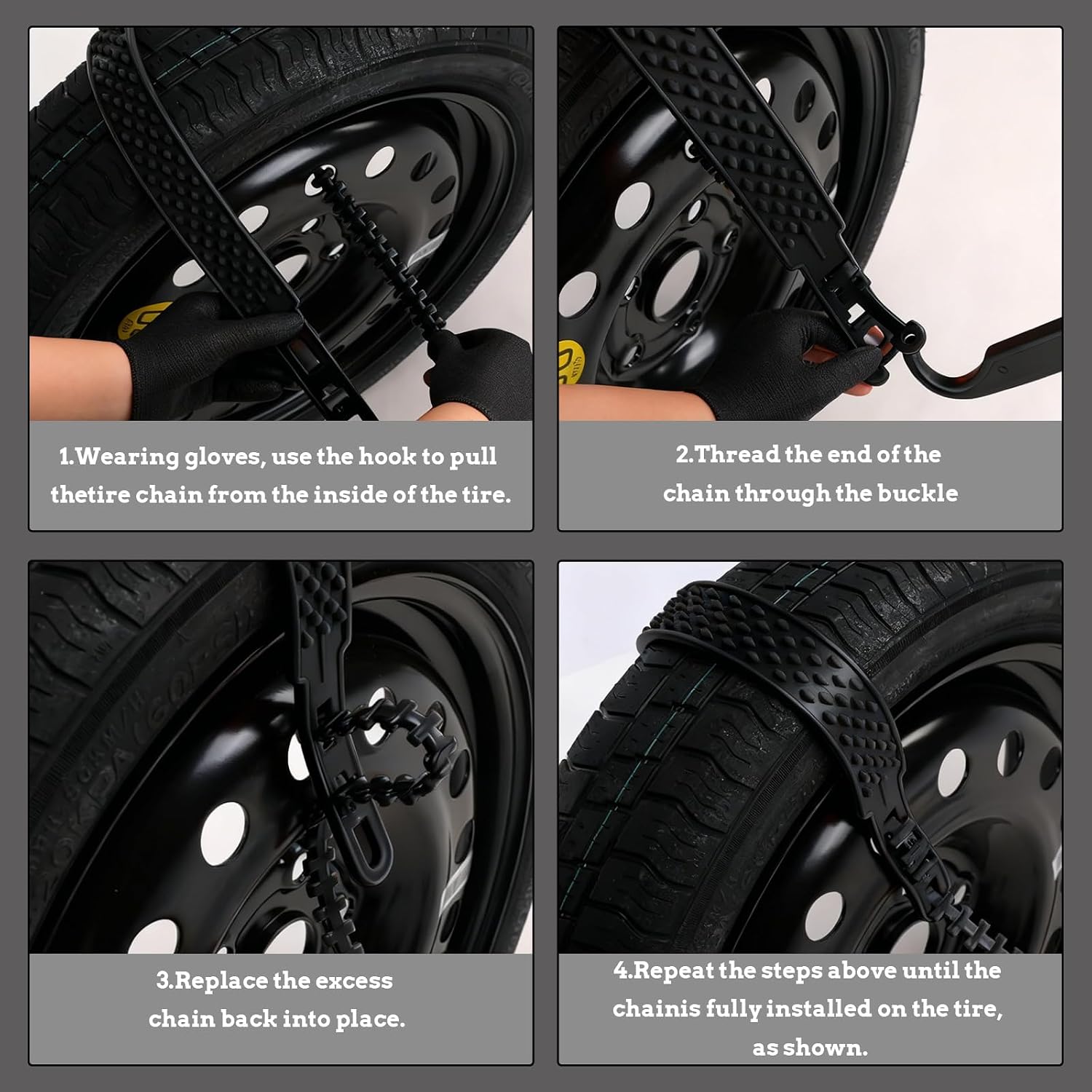 20-Pack Adjustable Snow Tire Chains Universal Emergency Anti-Skid Safety Chains for Cars SUVs Trucks (Black)