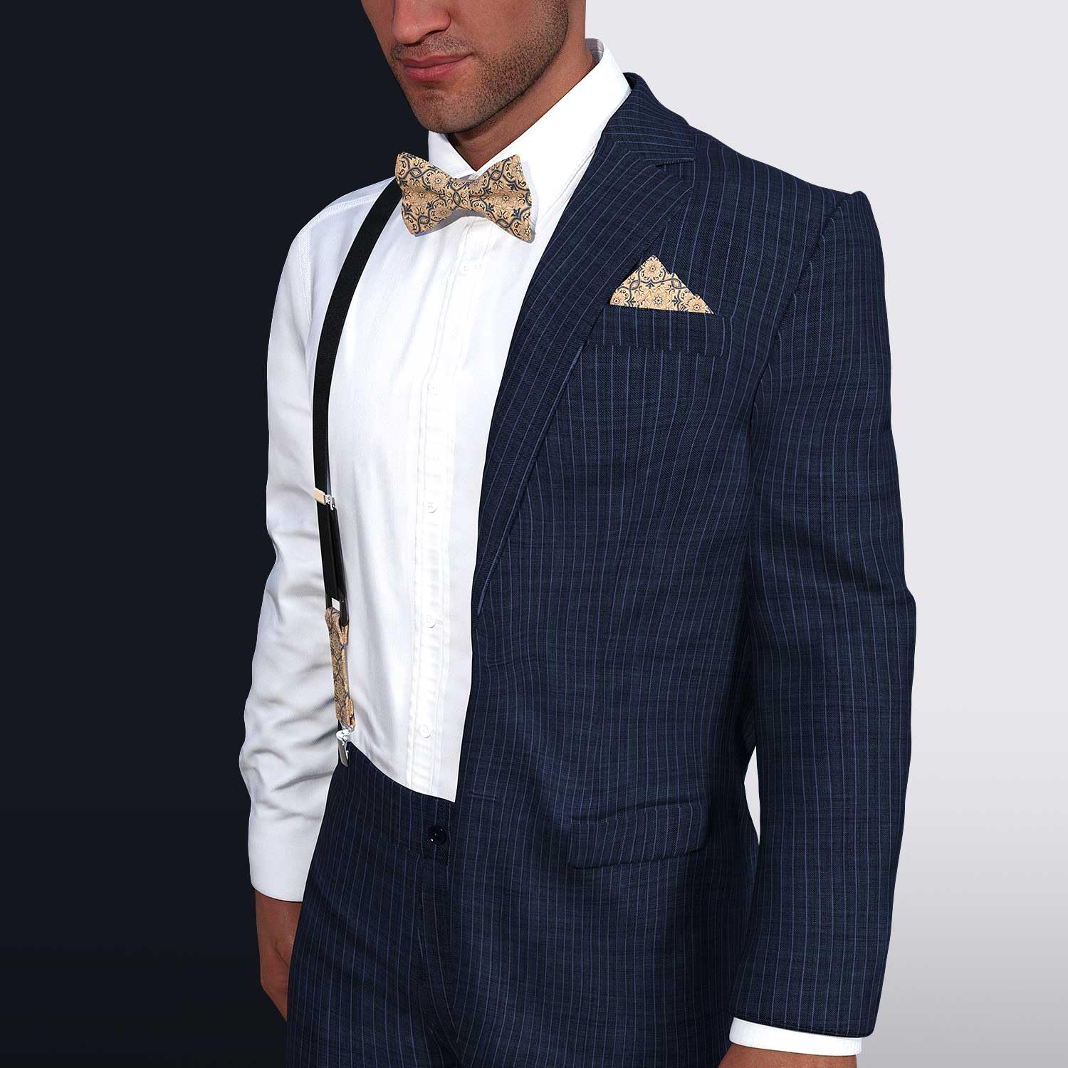 Herren Hosenträger aus Kork | Barock Blau | Vegane Hosenträger | Iconic Y-Form | Hochzeit & Geschenkidee | Handgefertigt in Leipzig