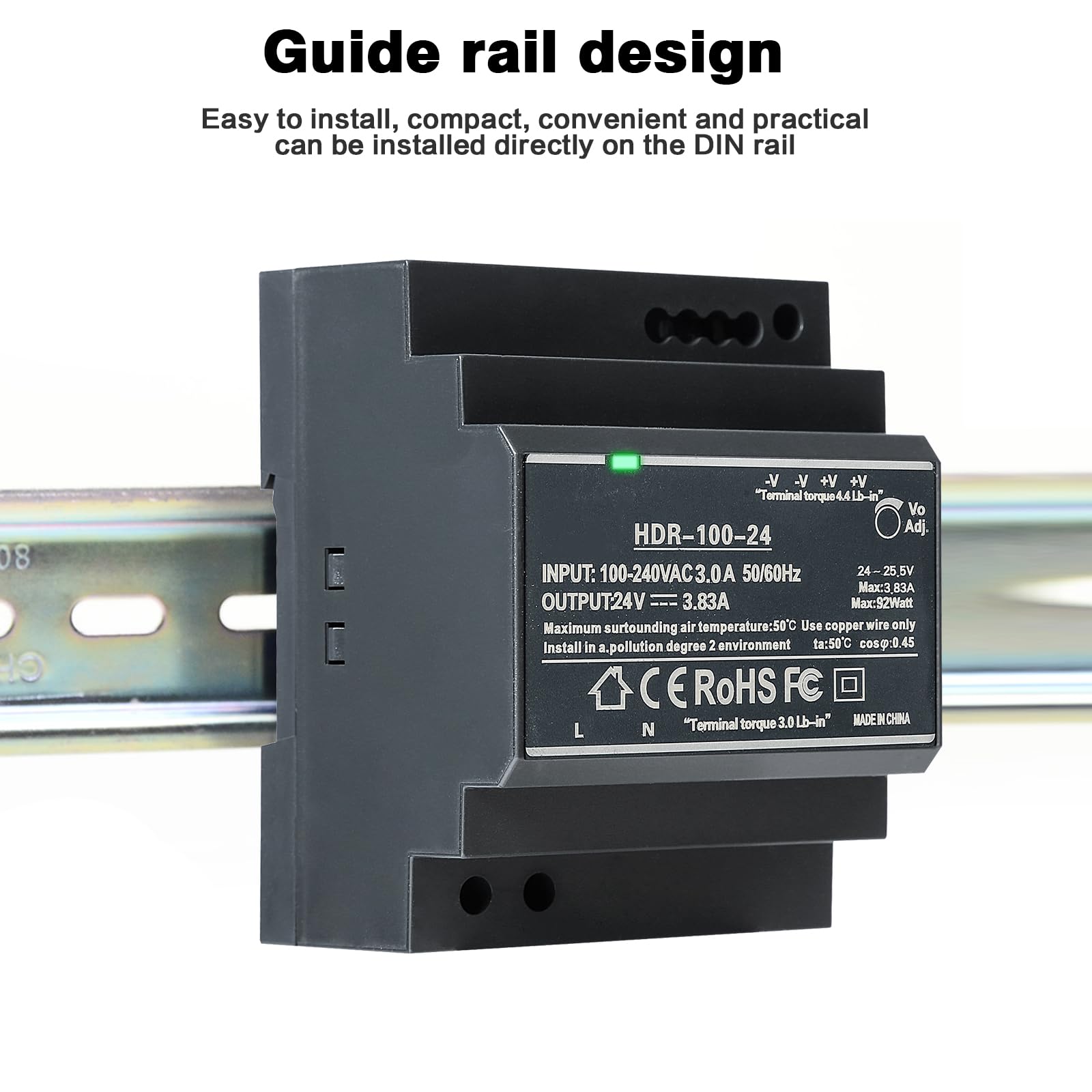 Jadeshay Hutschienen Netzteil 24V DC 3.83A 100W Hutschienen Schaltnetzteil DIN Schienen Netzteil Transformator für Industrielle Automatisierungsgeräte HDR-100-24