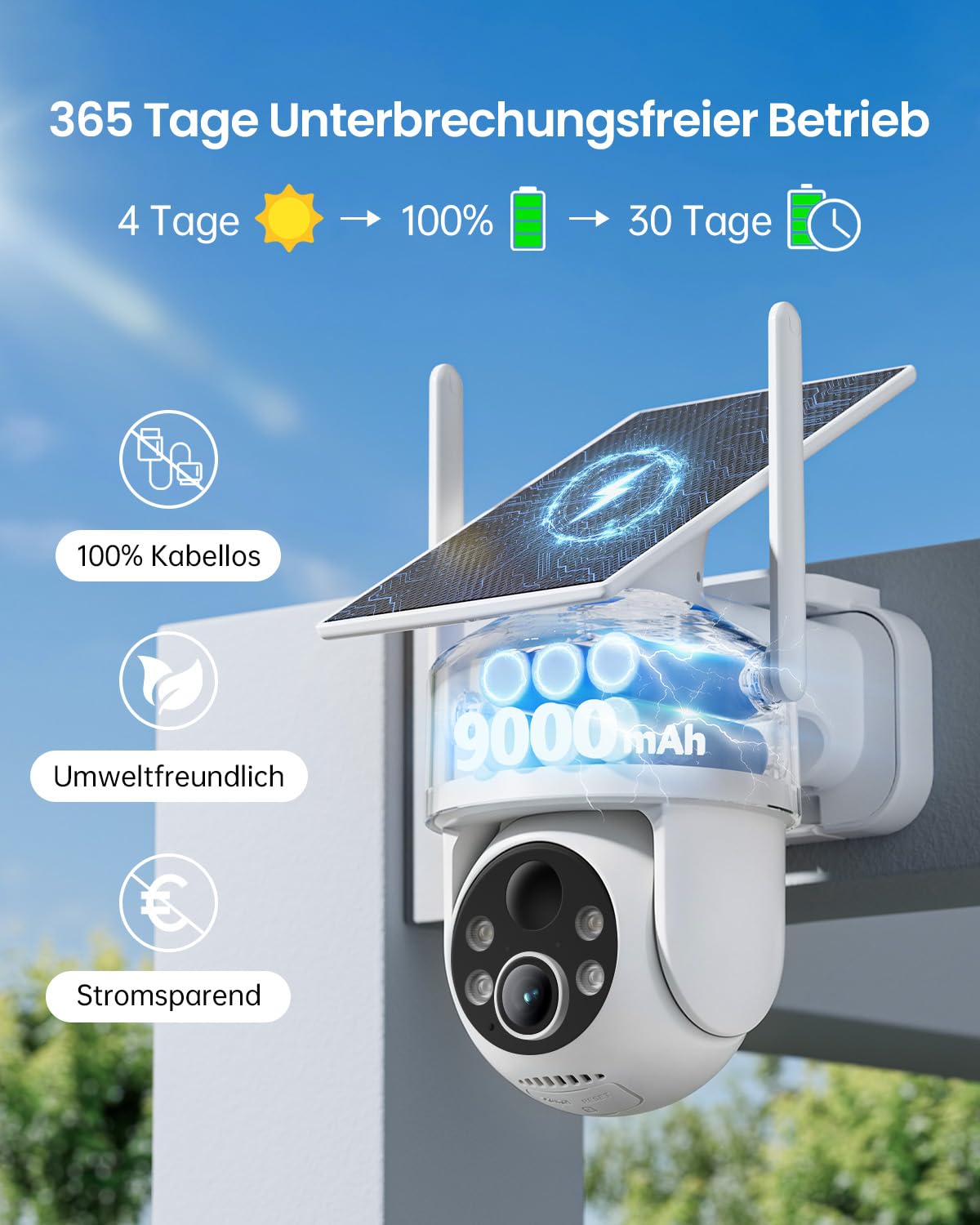 CZEview 4K Überwachungskamera Aussen Solar Akku, WLAN Kamera Outdoor