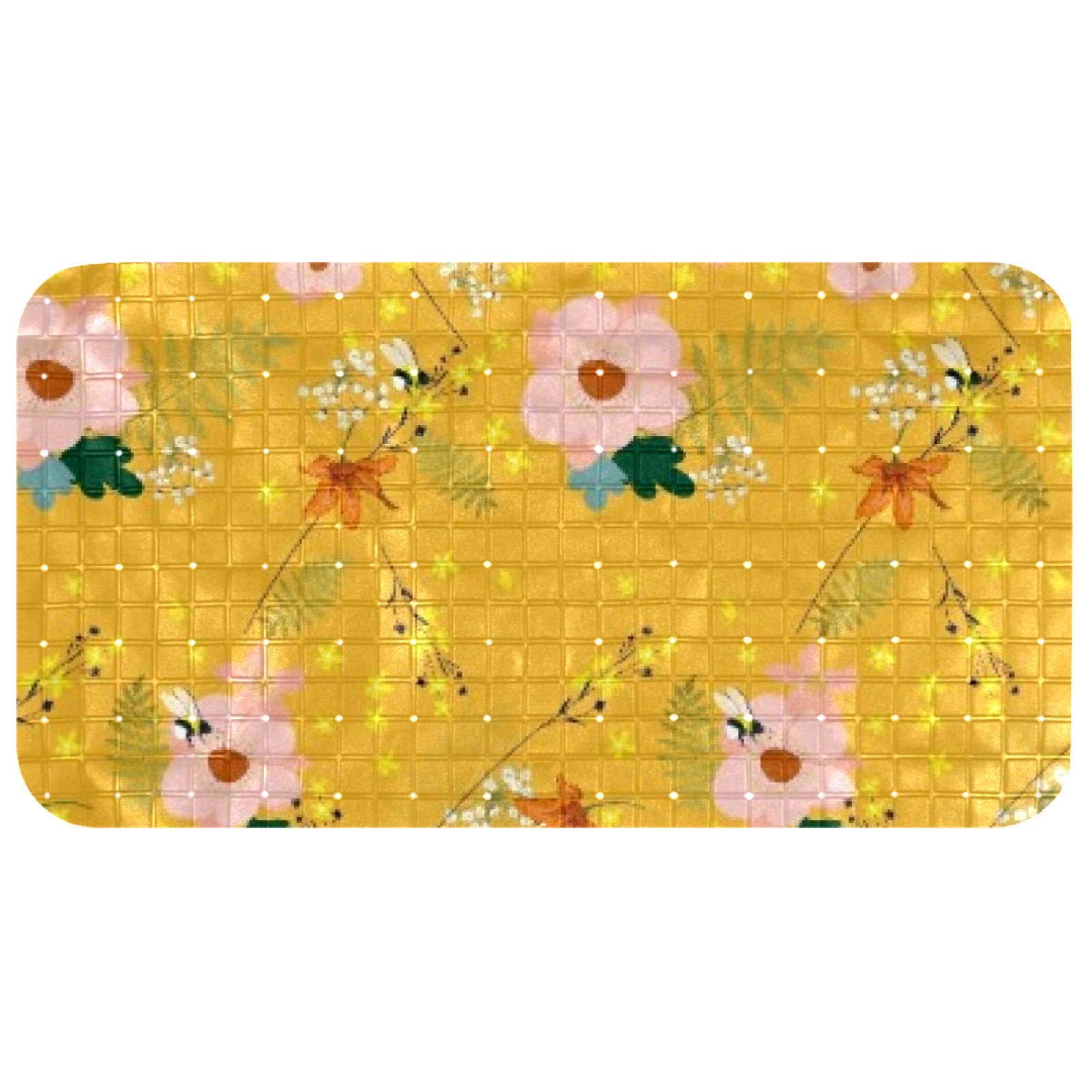 Tapis de douche massant Bennigiry floral rose 67x37 cm pour adulte