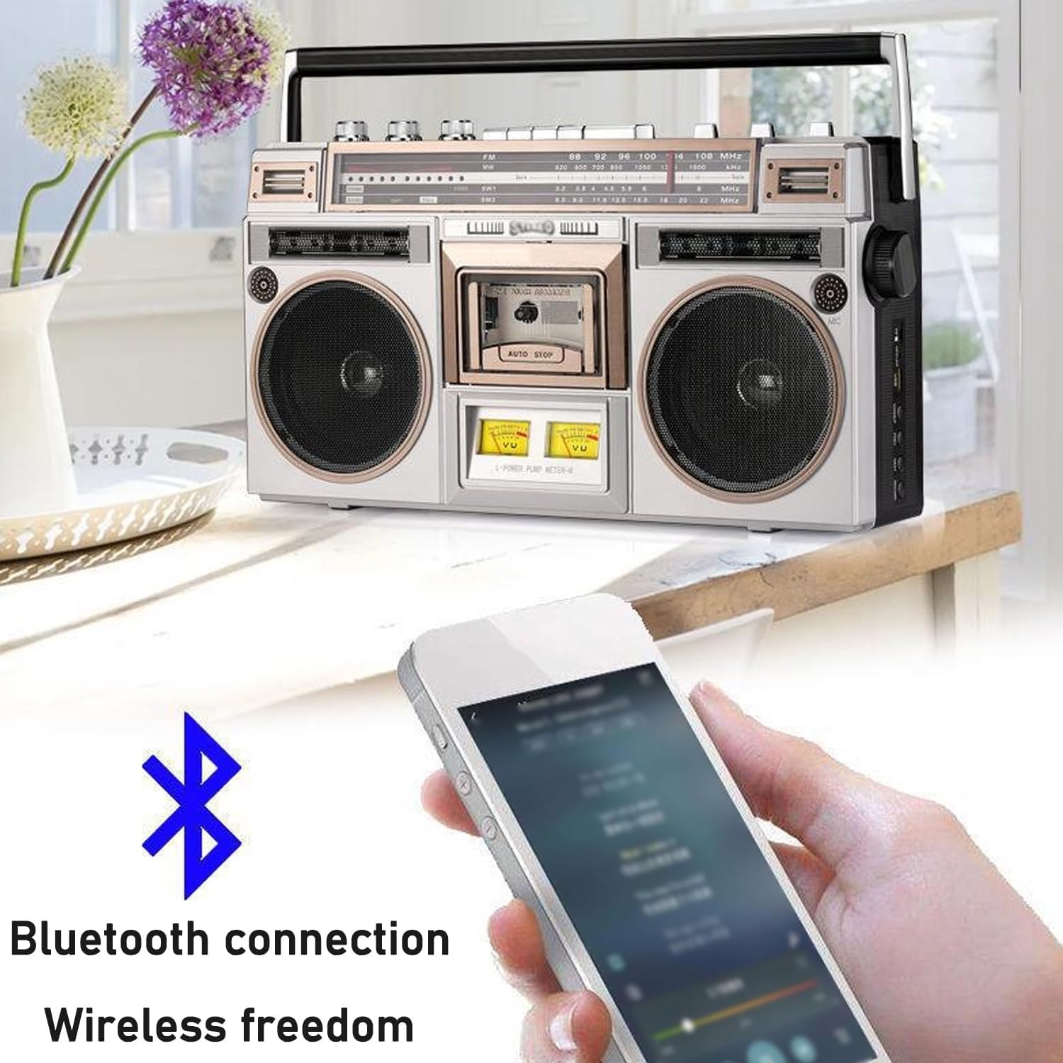 Récepteur de cassette Bluetooth portable avec haut-parleur, prise en charge SD, USB, radio FM pour la maison, les voyages, les fêtes