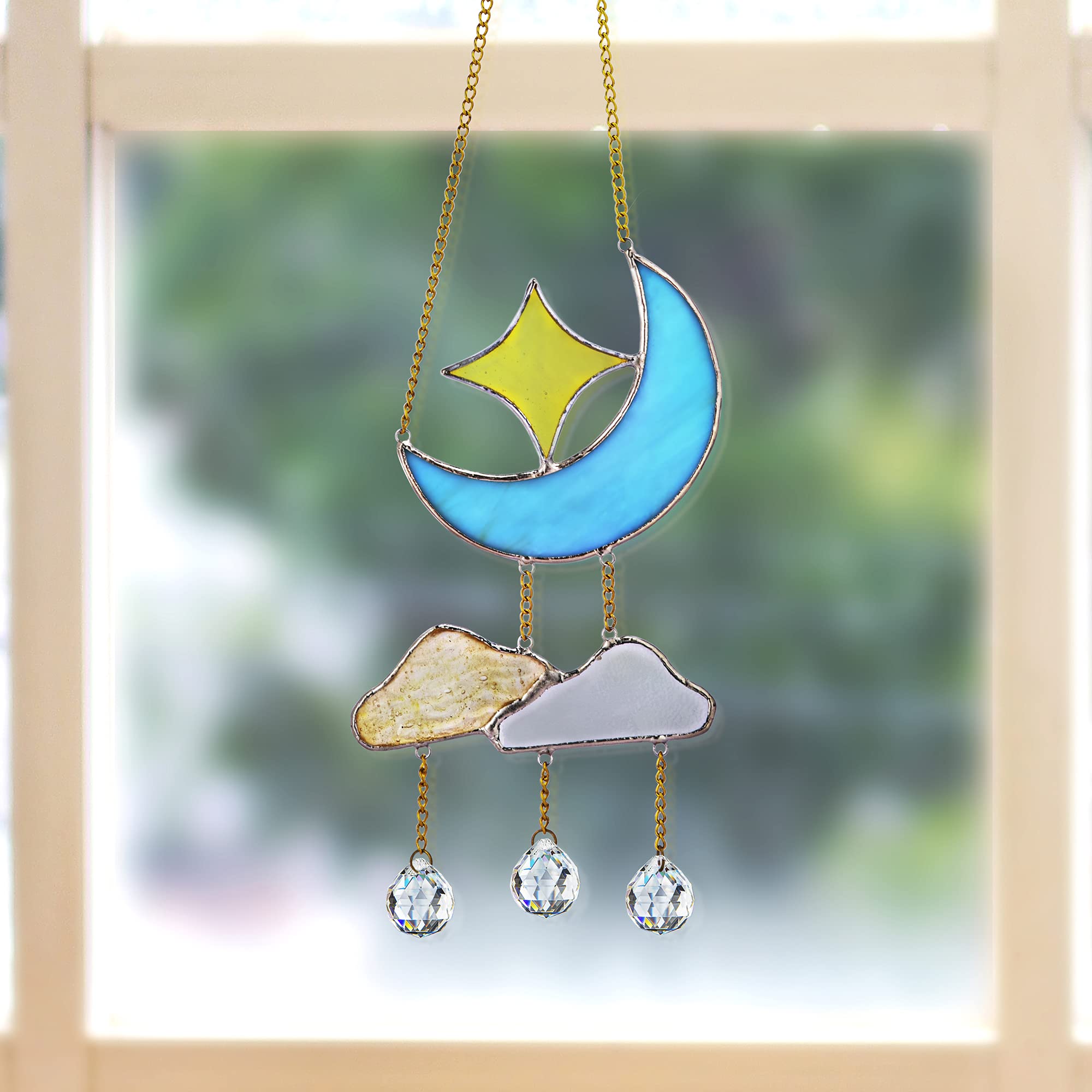 Amazon.co.jp: 雲と三日月 ステンドグラスハンガー ハンドメイド