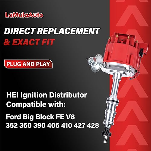 Miniatura 2 de HEI Distributor LaMulaAuto compatible con Big Block Ford FE V8 352 360 390 406 410 427 428, instalación de un solo cable, bobina de 65 k 7,500 RPM