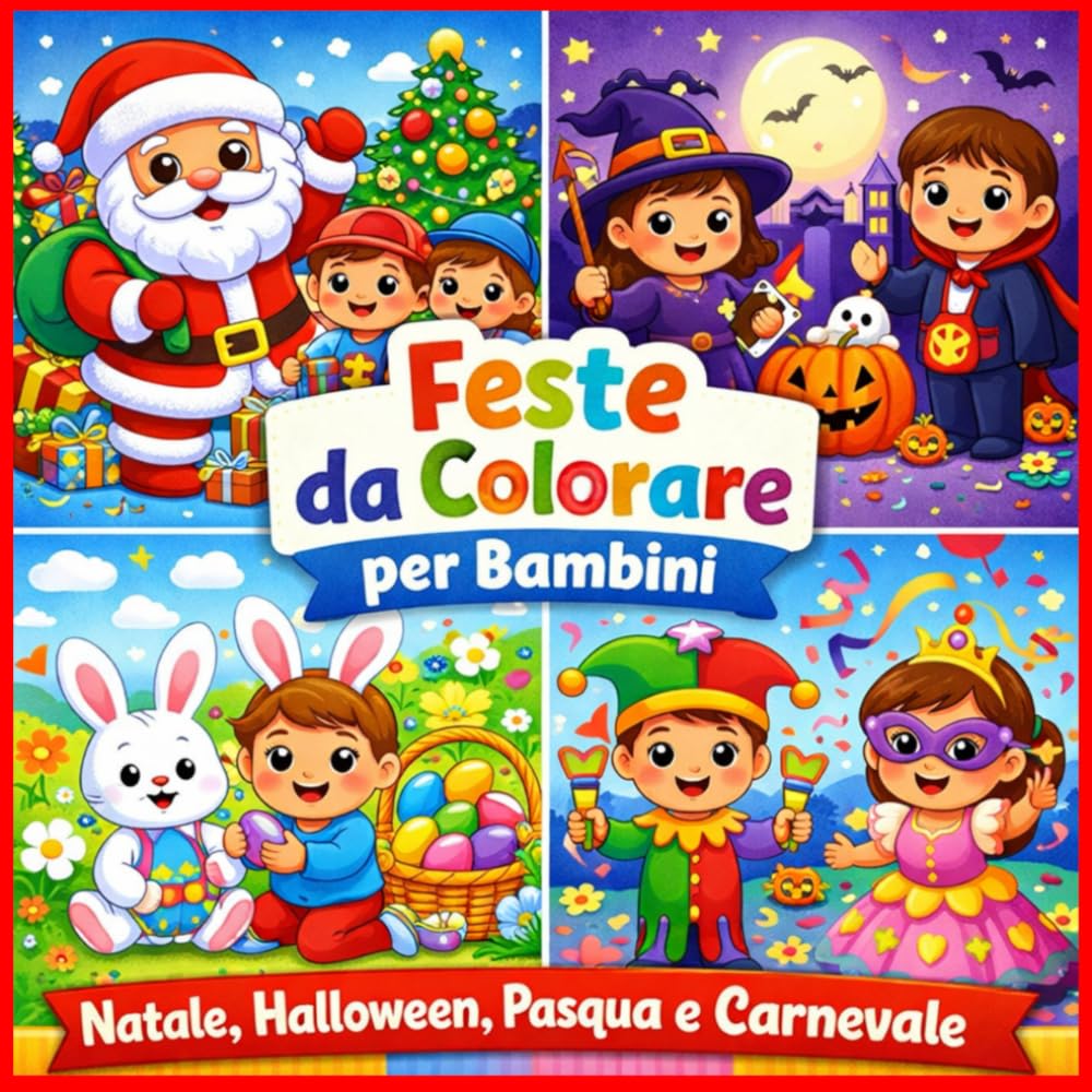 Feste da Colorare per Bambini: Natale, Halloween, Pasqua e Carnevale: Album da colorare con Babbo Natale, Zucche di Halloween, Uova di Pasqua e Maschere di Carnevale