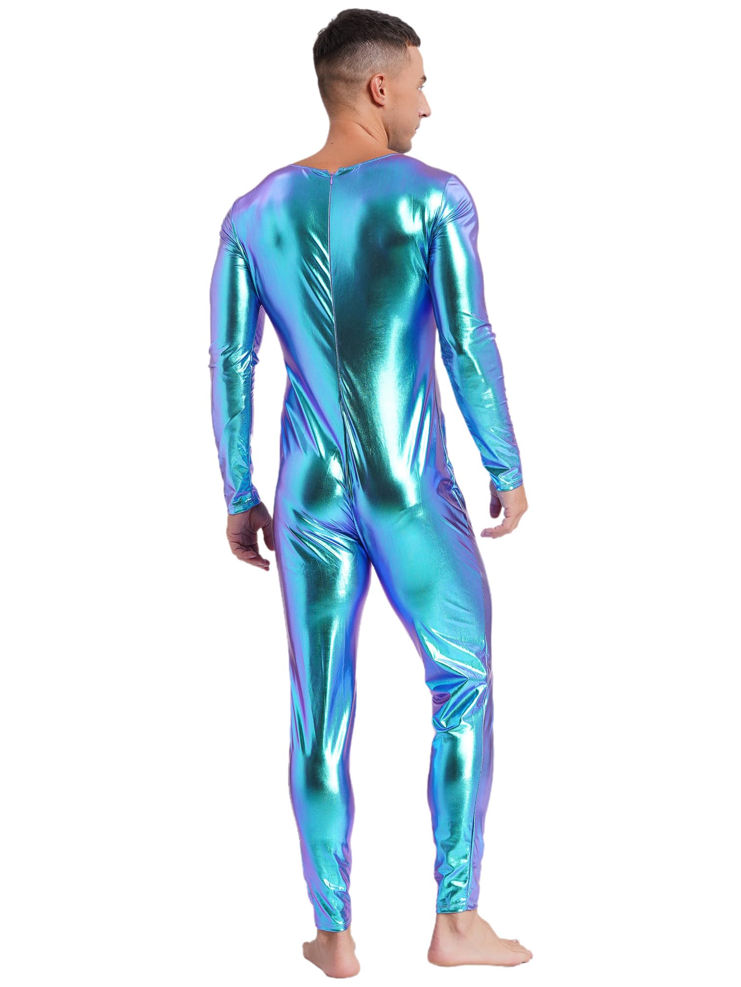ranrann Homme Body Métallique Justaucorps Danse Manches Longues Combinaison Bodysuit Jumpsuit Unitard Clubwear
