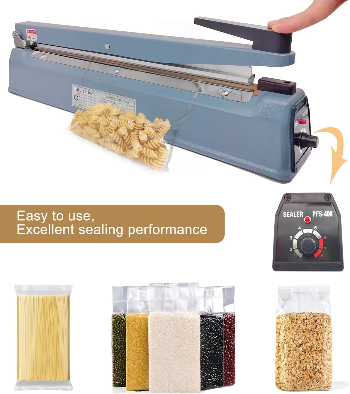 SEELAUGH 16 Inch Impulse Heat Sealer Machine for Plastic Mylar Bags, 3mm Sealing Width, Metal Shell, with 6 Replacement Parts (including 2 Cutting Lines) 16 inches-3mm Blue