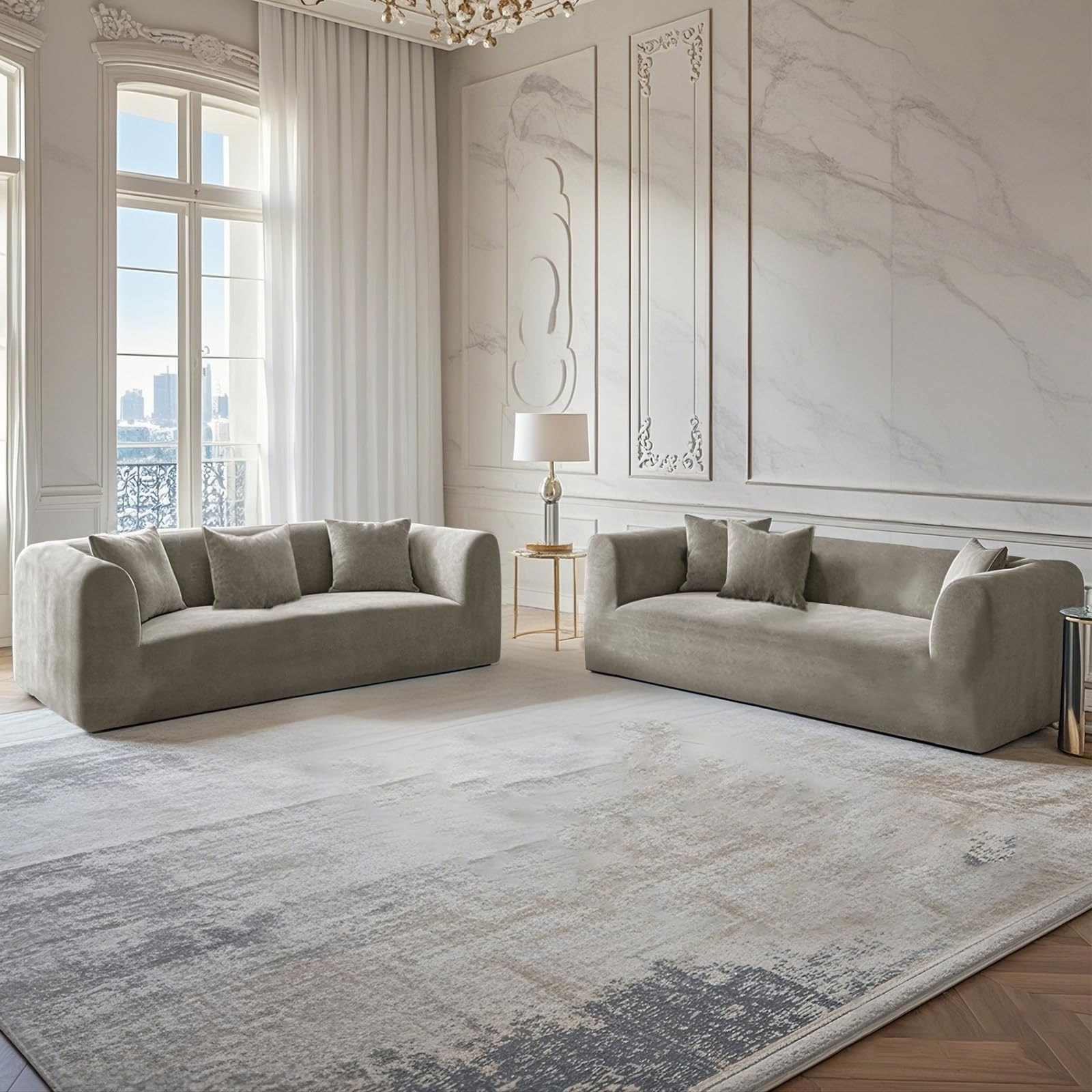 Stretch Chesterfield Sofabezug Samt Spandex Sofabezüge, Couchbezug Mit Sitzkissenbezug, rutschfest Sofa Schonbezug Mit Armlehne (Taupe,LOVESEAT)