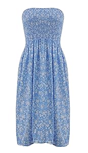 Zyyfly Tube Top Dress Women Summer Beach Coverup Stretch Smocked Strapless Dress