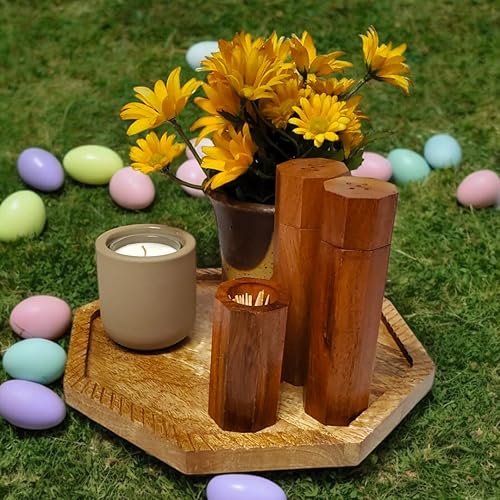 Miniatura 2 de K & R Mesa giratoria de madera Lazy Susan - Organizador giratorio de 10 pulgadas para despensa, gabinete, mesa | Estante de especias de madera