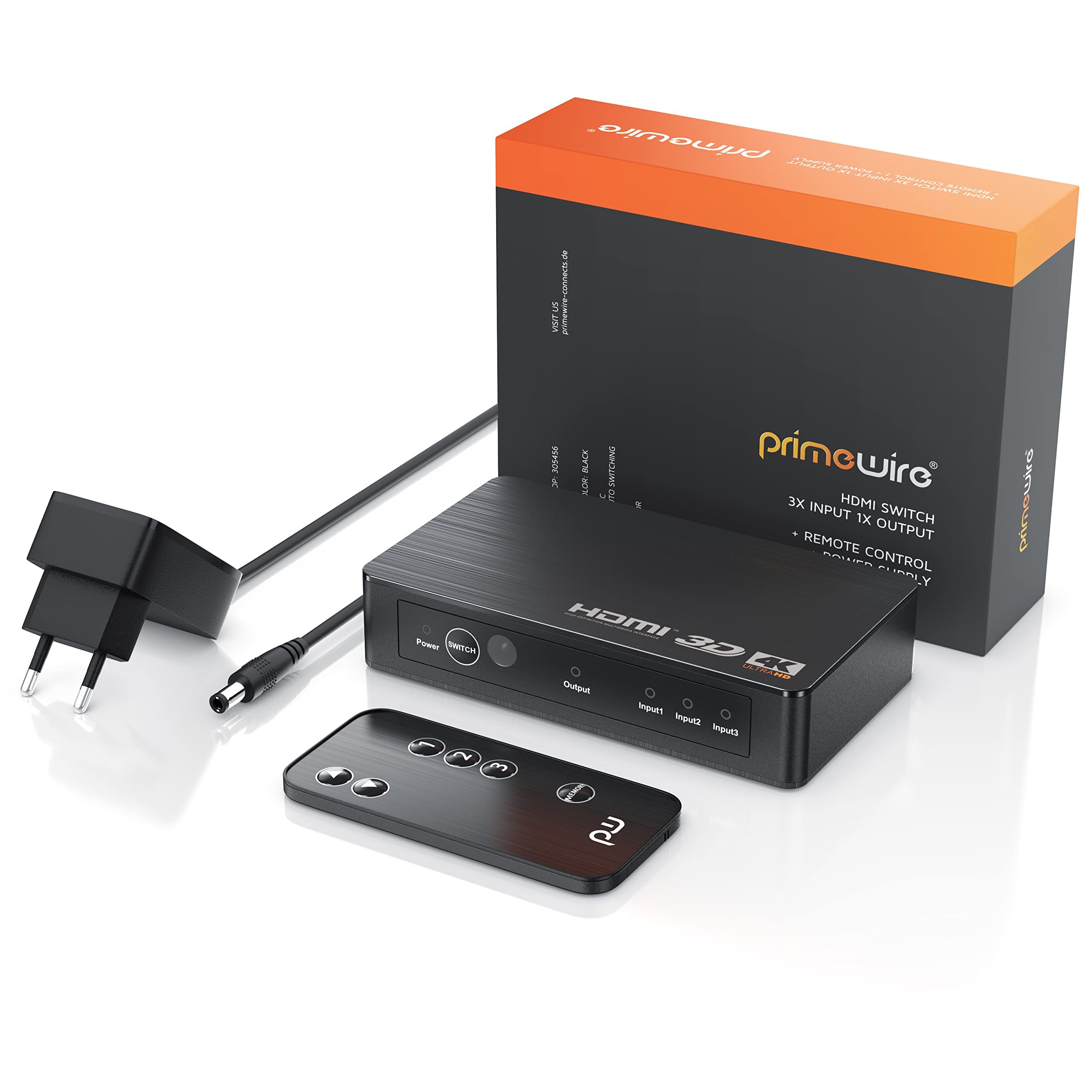 CSL - HDMI 2.0 Verteiler 4k 60Hz - 3 Port Switch mit Fernbedienung - 2.0b Ultra HD 4096x2160 3840x2160 - HDR - 3D Ready - HDCP - 48 Bit Deep Color - automatische Umschaltung -mit Netzteil