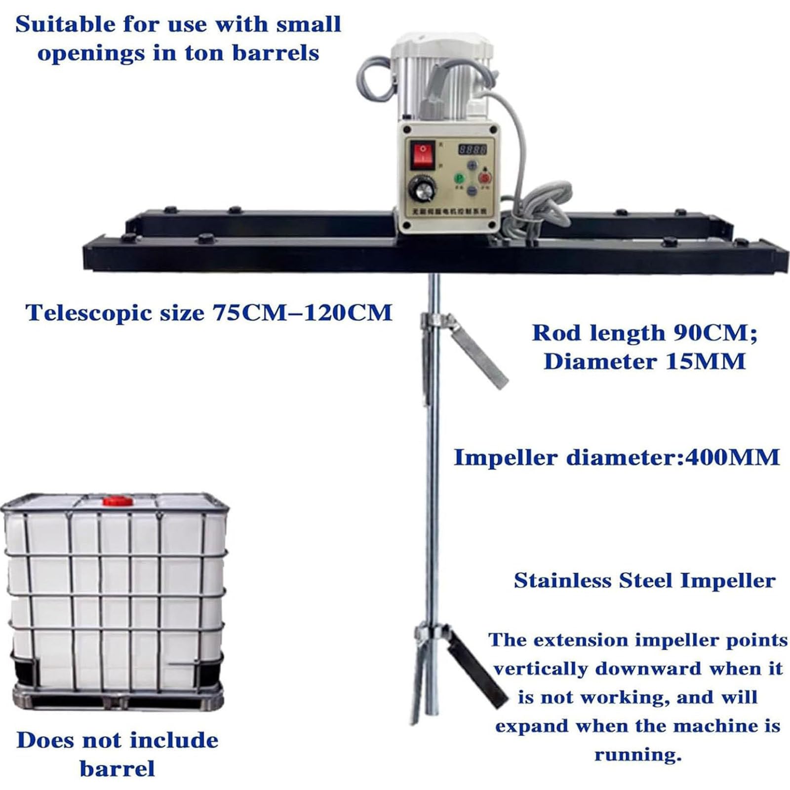 Miscelatore Vernice IBC,Macchina Miscelatrice Pneumatica del Serbatoio,con Gancio Supporto Regolabile 75-120 Cm,Elica Pieghevole,per L'agitatore del Dissolutore Dell'inchiostro,A