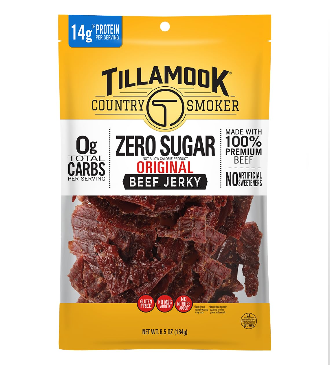 Tillamook Country Smoker Zero Sugar Keto Beef Jerky Original 6.5oz - 14g Protein, Hardwood Smoked, No Carbs