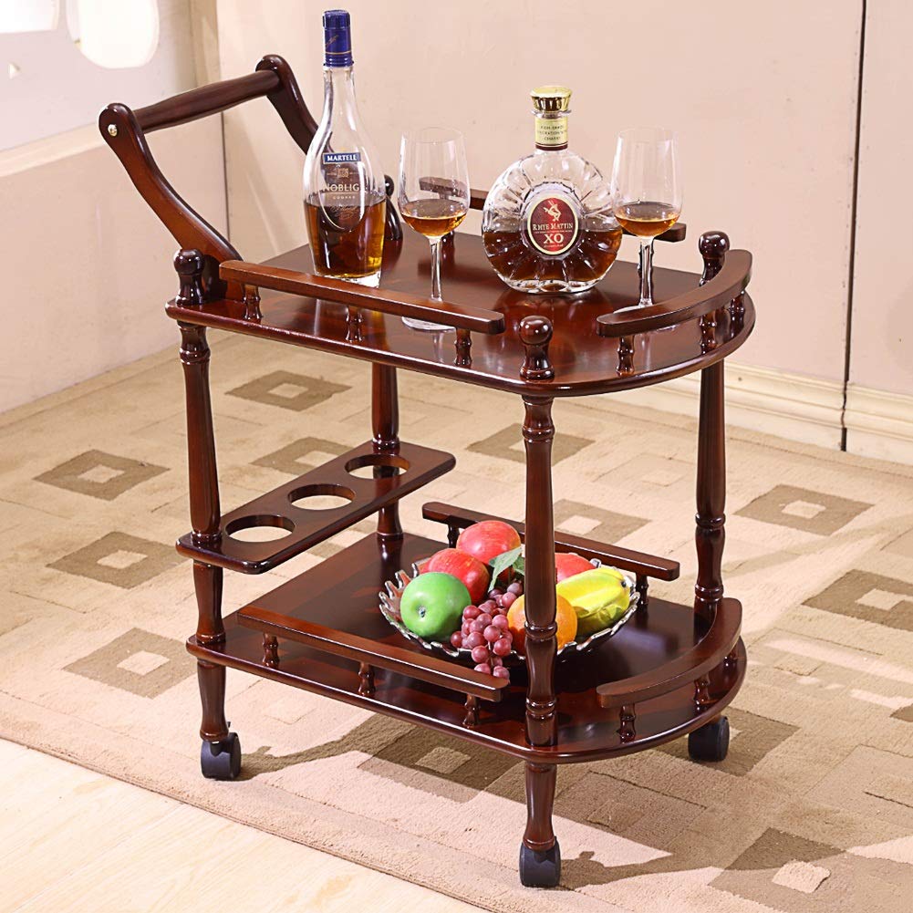 Mesa Carrito Camarera Carro De Servicio 2 Niveles Madera Maciza Móvil Cocina Mudo Rueda De Goma De Metal Organizador Estantería De Vino, Carga 60 Kg (Size : 60x40x80cm)