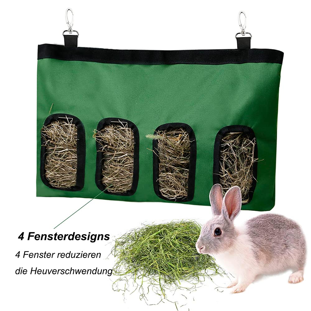 Kaninchen Heutasche Meerschweinchen Futterstation Futterspender Kleintiere Heutasche Futtersack für Hase Chinchilla Hamster Kleine Tiere (4 Fenster, Muster Lila) - 3