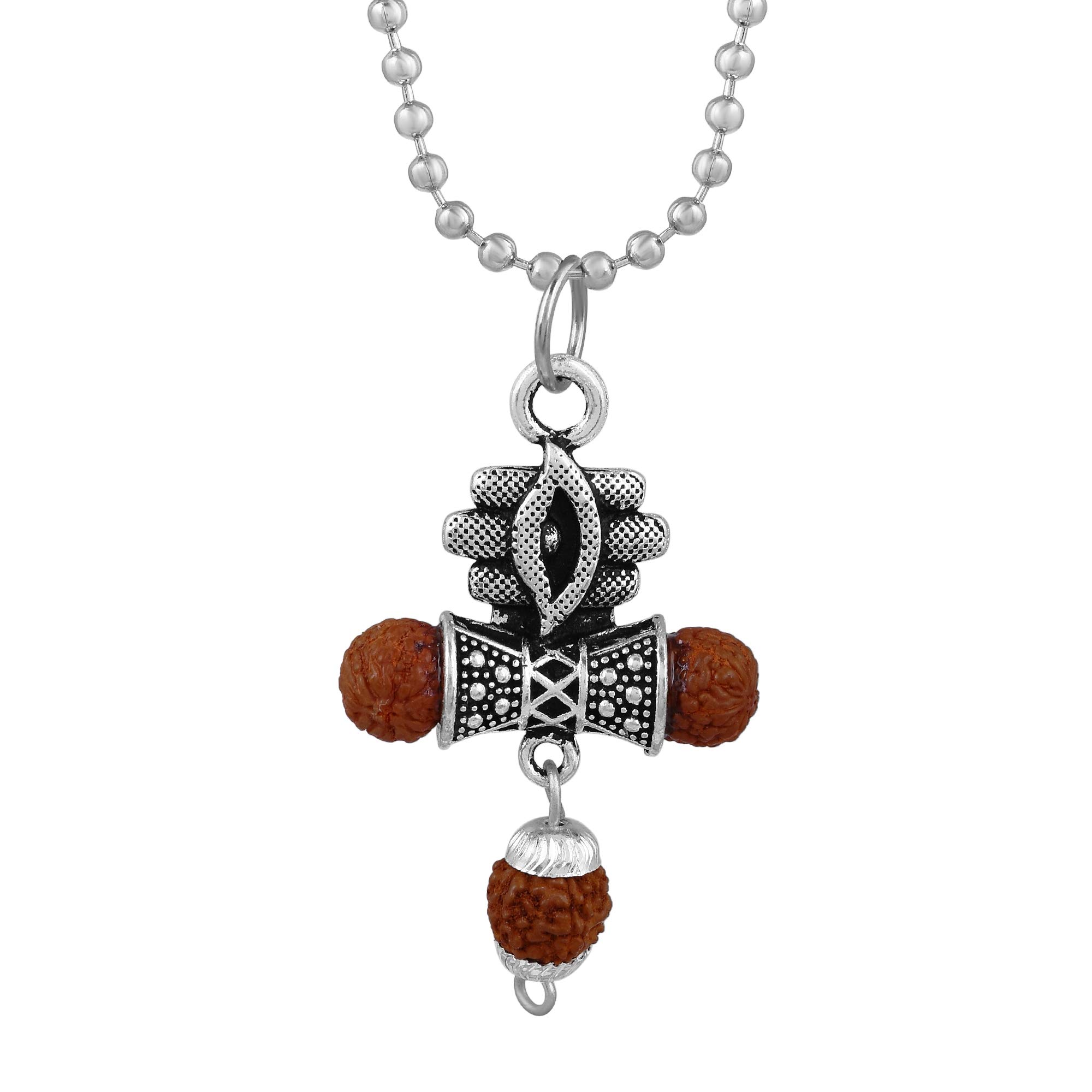 Solid Sterling Oxidize Silver Plated Shivaya/Shiv Bholenath Third Eye Agate with Premium Texture Damru with Rudraksha Beads Religious Pendant Spiritual Jewellery for Men/Women-image-26