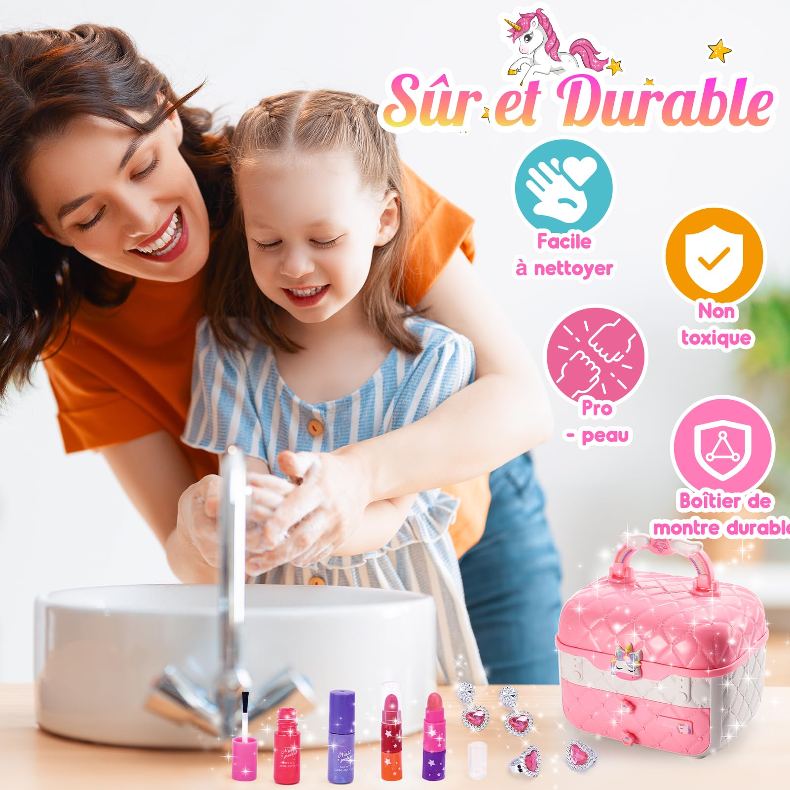 Hapikids Kinderschminke Geschenke Mädchen 3-10 Jahre,Schminke Kinder Spielzeug ab 3 -8 Jahre Kinderschminke Set Geburtstagsgeschenk für Mädchen Schminkkoffer Geschenke