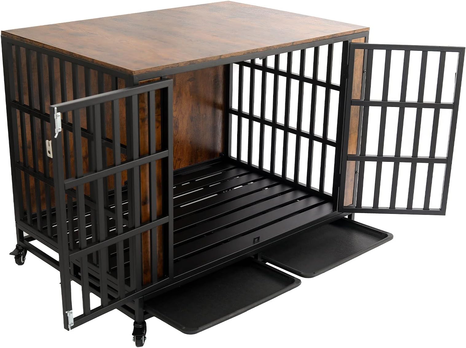 Heavy Duty Dog Crate, Furniture Style Dog Crate for Large Dogs 42 inch, Dog Kennel Furniture, Dog Cage Large Dogs Indoor with Lockable Wheels and Removable Trays by Zelecube, Rustic Brown