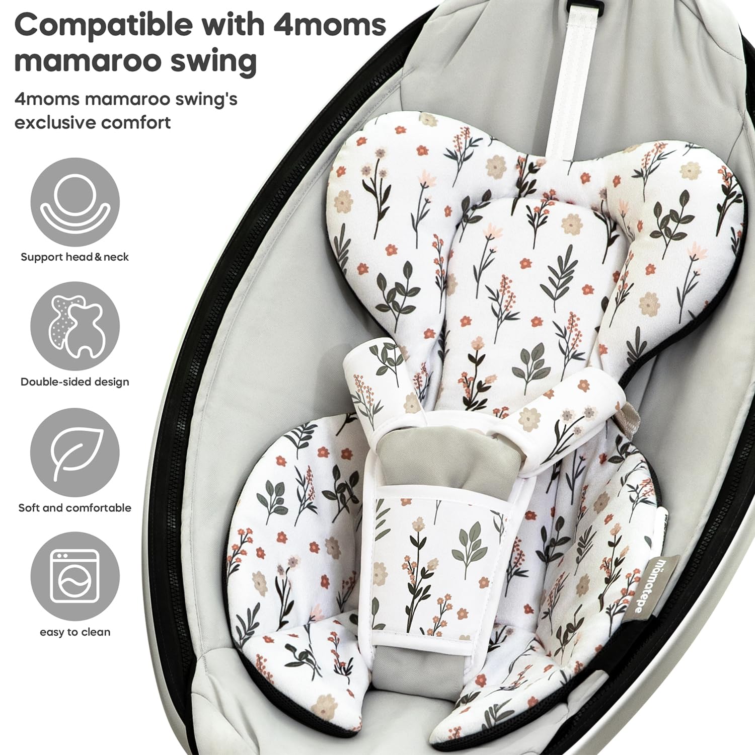 Infant Insert Compatible with 4moms RockaRoo and MamaRoo Multi-Motion Baby Swing for Newborn,Soft & Cool Mesh Fabric, Reversible Design,Newborn Insert with Head and Body Support,Machine Washable