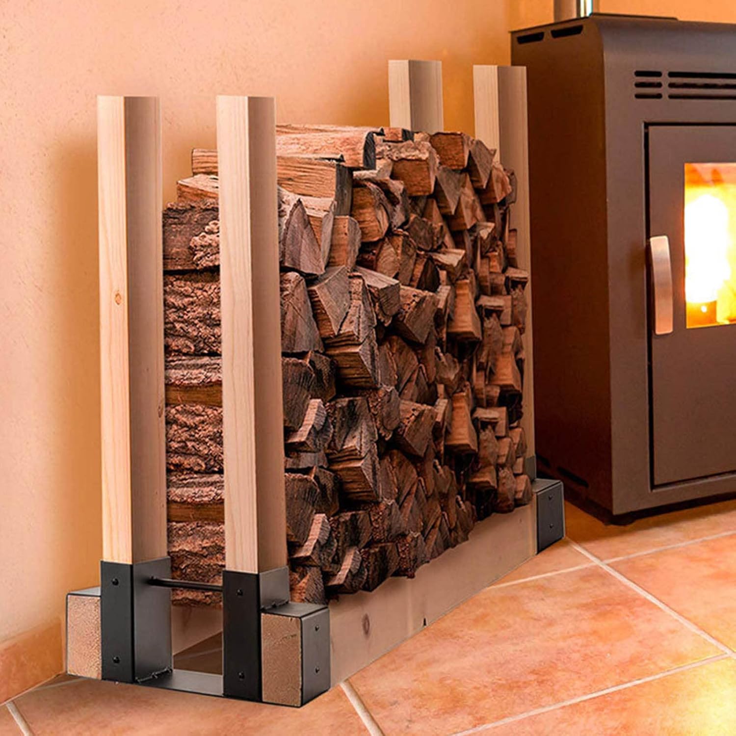 Firewood Rack Outdoor Firewood Rack - High Strength Steel Fireplace Log Holder for Fitting Back Fire Pits Wood Storage Bracket Fireplace Wood Storage Stacker,
