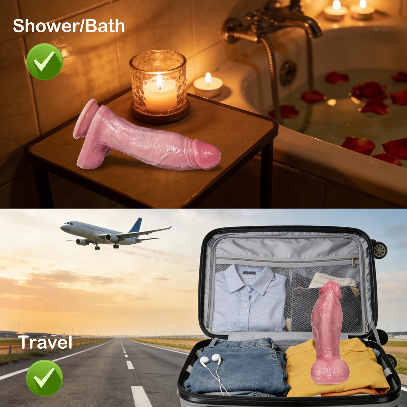 Dildo Consolador Extra Grande Grueso Anal 6,3 cm Diámetro Plug con Ventosa, Consoladores XXL 23 cm Silicona Dual Realista Pene, Ducha G-Spot Strap-On Juguetes Sexuales para Mujer Hombre