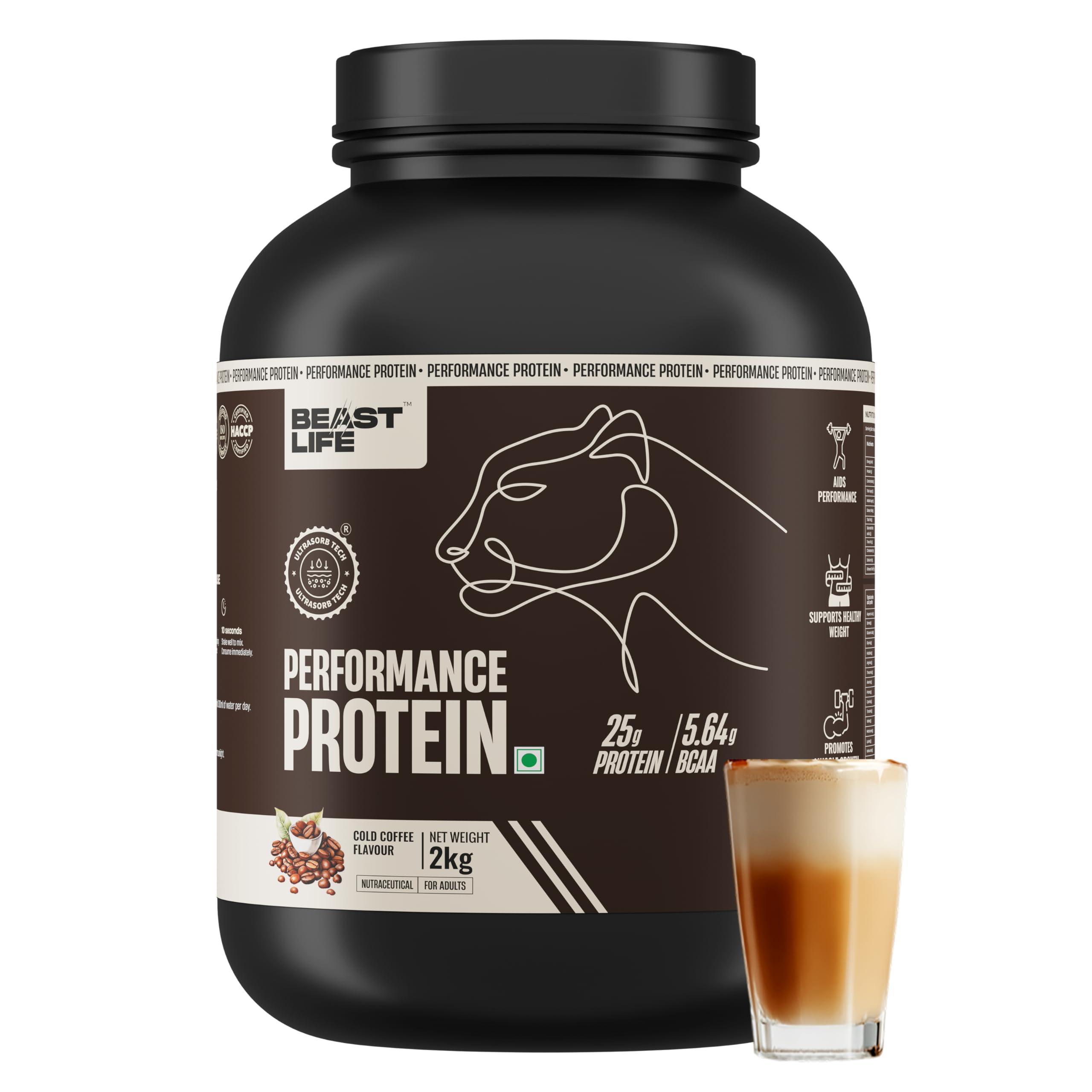BeastLife Performance Yeast Protein Powder | 25g Protein | Cold Coffee |NABL Lab Certified | High Absorption for Muscle Growth |Smooth & Light, Easy to Digest with Ultrasorb Tech|5.64g BCAA | Best For Gut | Beta Glucan | Improves Immune Function | 2 Kg