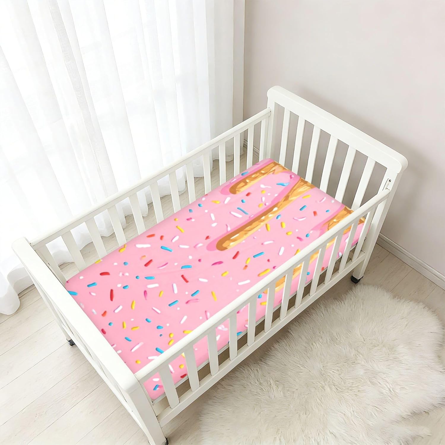 Funny Ice Cream Pinks Crib Sheets Soft Breathable Fitted Cotton Baby Crib Sheets Mattress Cover for Girl Boy, 52" x 28" x 9"