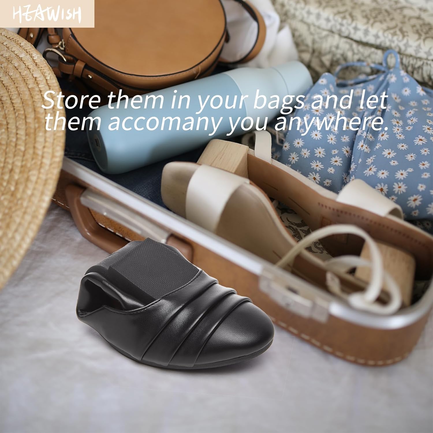 HEAWISH Women's Black Flats Shoes Round Toe Slip On Casual Ballet Flats PU Leather Dressy Work Shoes 7 Black image 6 of 7 B0D7B91QZC