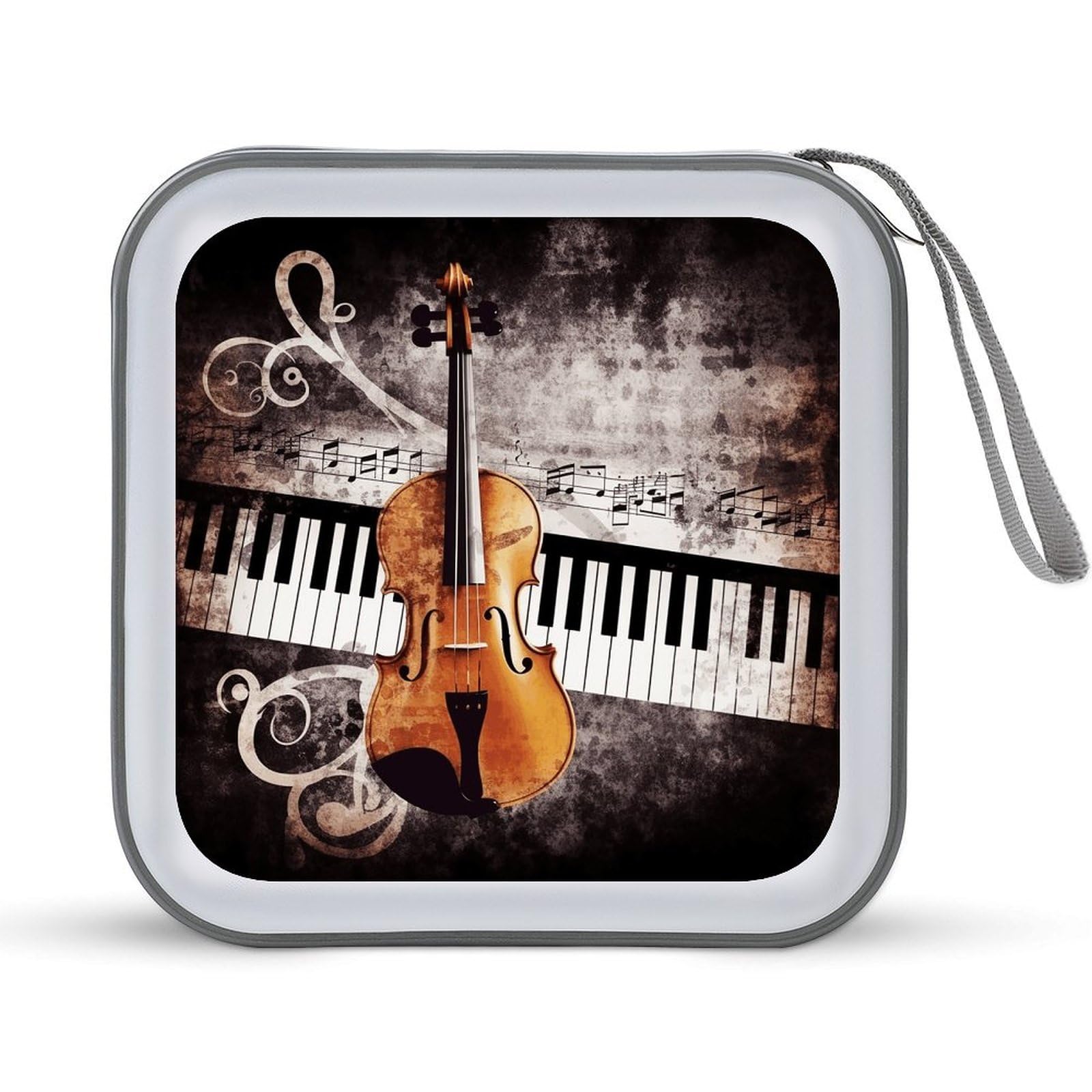 VstaDank Piano Violin Music Notes CD Case Holder Hard Plastic DVD Case Storage Holders 40 Capacity Large Storage Disc Wallet Bag Portable Zipper CD/DVD Wallet Holder Organizer for Car Home Travel