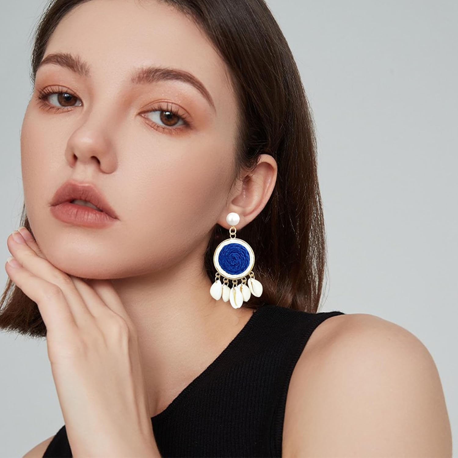 YUNXI Bohemian Shell Earrings for Women Geometric Round Weaving Pearl Stud Earrings Summer Seaside Vacation Jewelry - Image 2