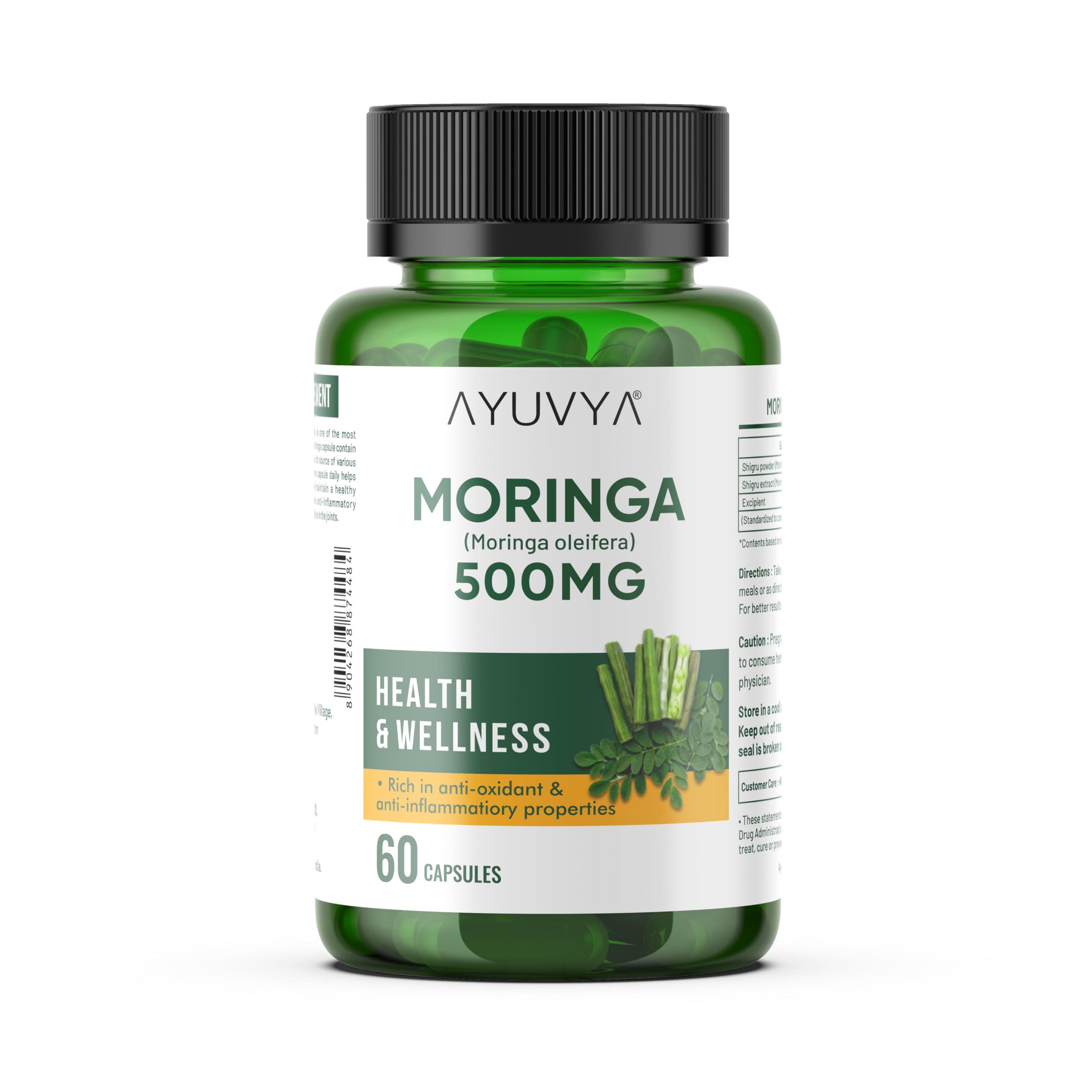 Ayuvya Moringa Capsules - 500mg Pure Moringa Oleifera Leaf Powder Extract - Nutrient-Rich Superfood for Immunity, Skin, Hair & Weight Management, 60 Capsules (B0CZRPJ2F8) Amazon Price History, Amazon Price Tracker