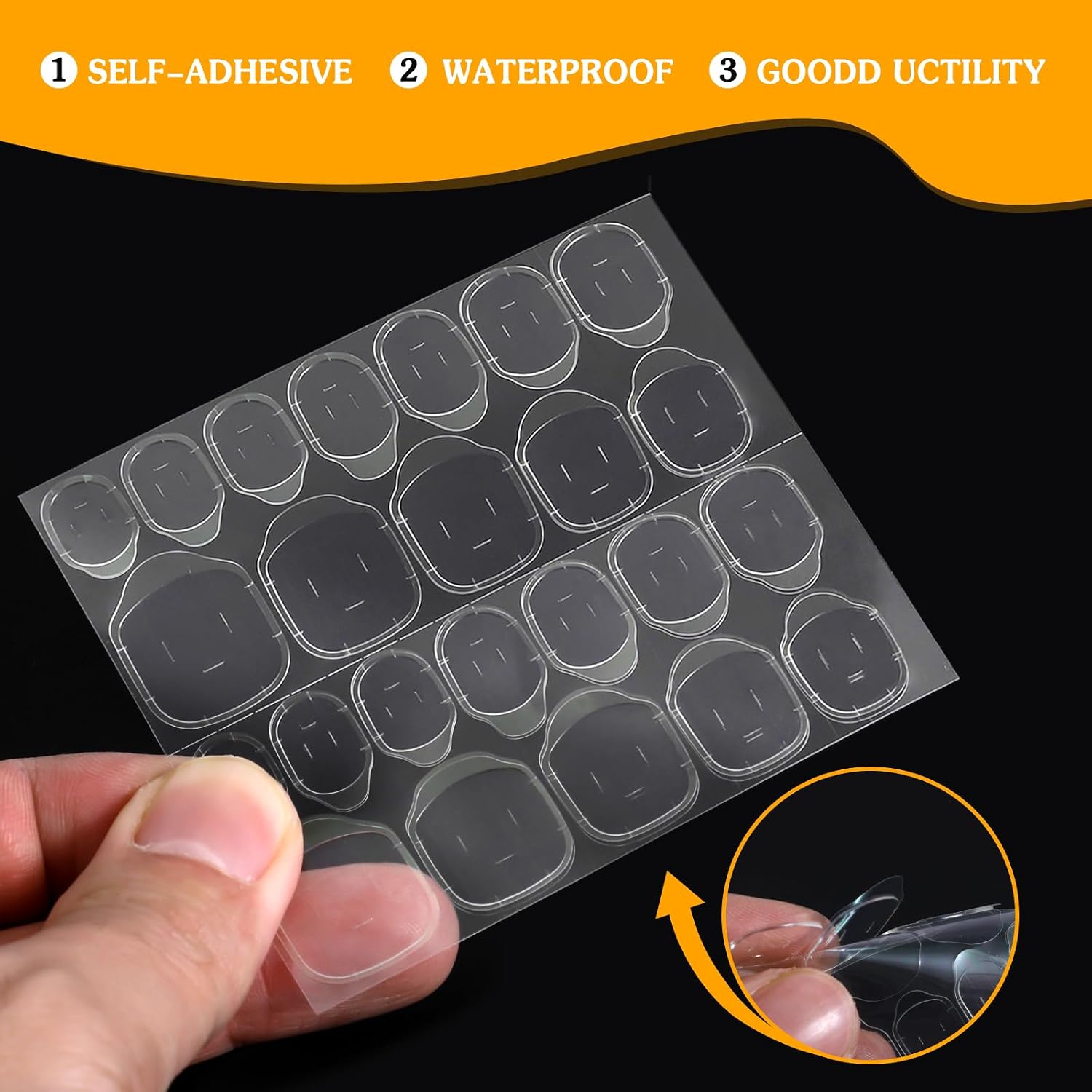 720 Pcs (30 Sheets) Sticky Tabs for Nails, 12 Sizes Press on Nail Adhesive Tabs, Strong Fake Nail Stickers, Transparent Waterproof Breathable Nails Glue