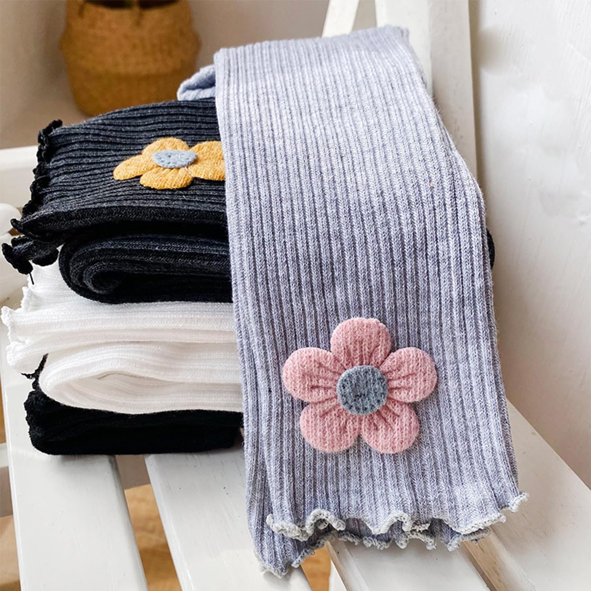 4 Pack Baby Girl Leggings Litter Girls Ribbed Leggings Footless Tights Cute Ankle Length Pants for Infant Kids - Image 3