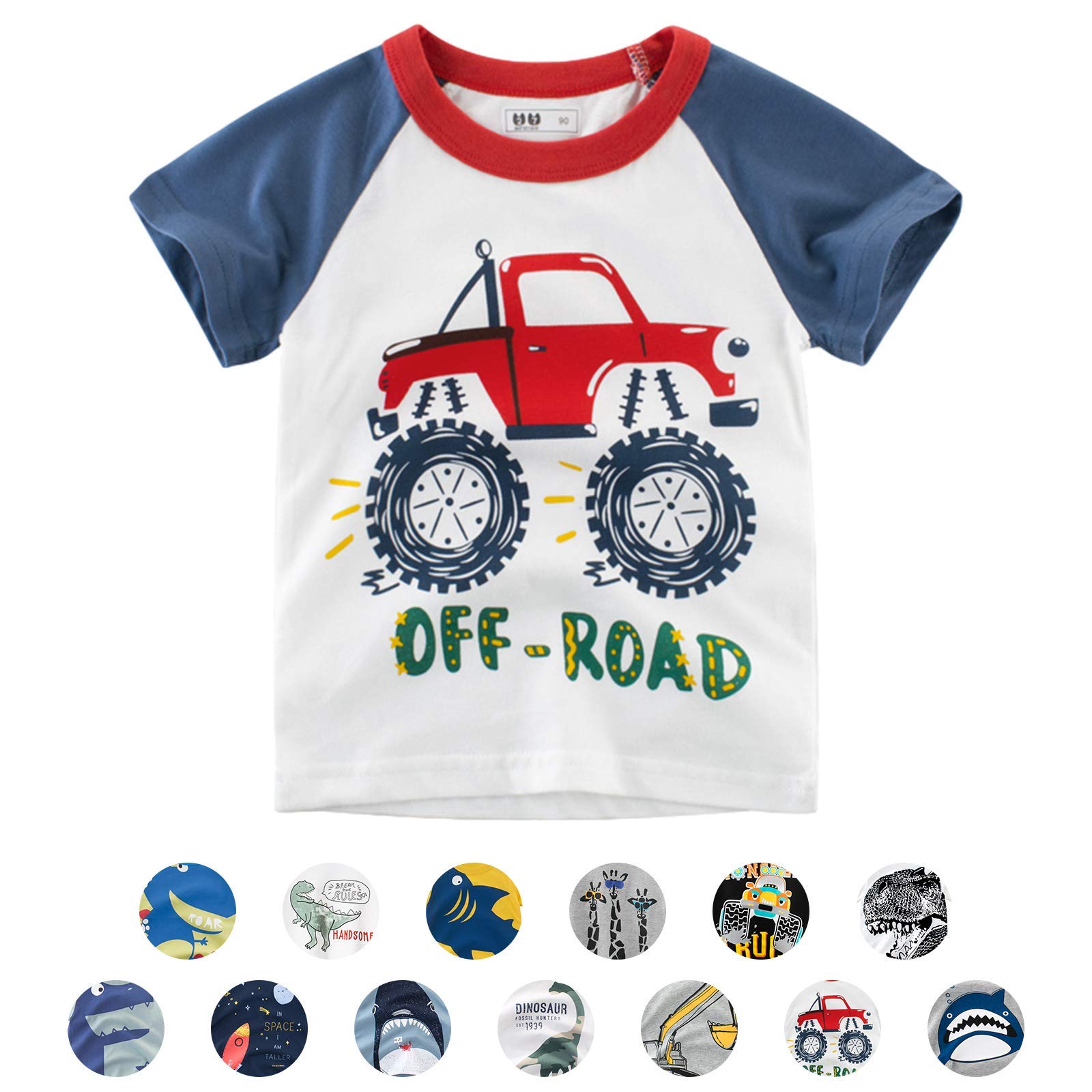Set 2 T-Shirt Bambino Con Stampa Dinosauri E Escavatori - Magliette Maniche Corte In Cotone Morbido 3-8 Anni - Foto 8