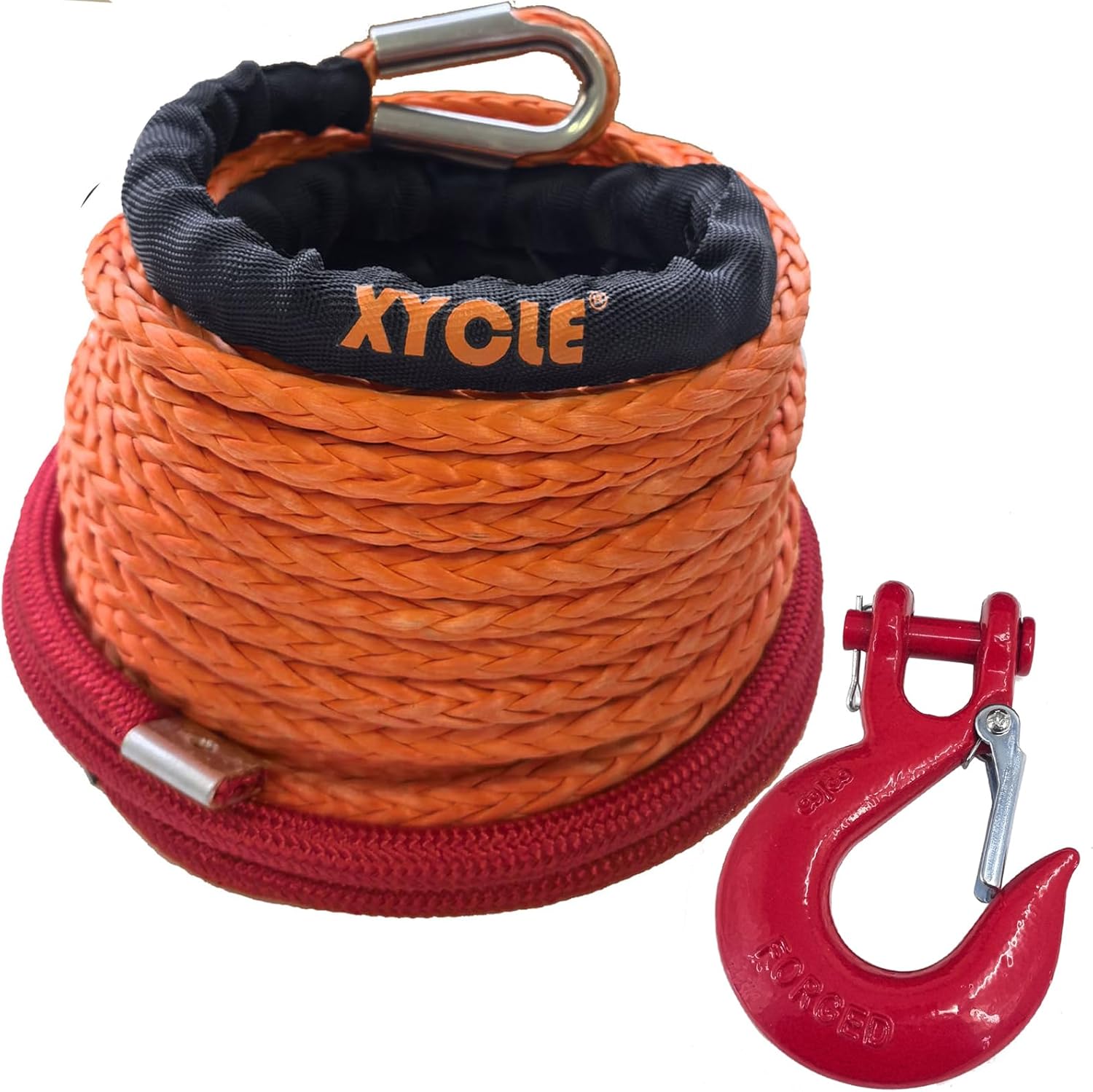 Synthetic Winch Rope,3/8 "x 90.5Ft Synthetic Winch Line Cable Rope, 20000LBs Breaking Strength with Forged Winch Hook Black Protecing Sleeve for Off Road Vehicle Jeep ATV UTV SUV（Orange）