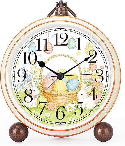 Miniatura 8 de Maxspace Reloj despertador vintage de 5.2 pulgadas, silencioso, sin tictac, con tulipanes, reloj analógico y funciona con pilas, con movimiento de