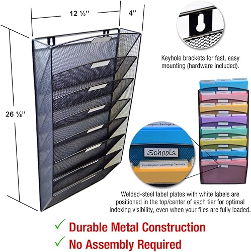 Miniatura 6 de Ultimate Office Organizador de archivos de pared de malla, clasificador de archivos colgantes de montaje vertical de 8 niveles. Estante de