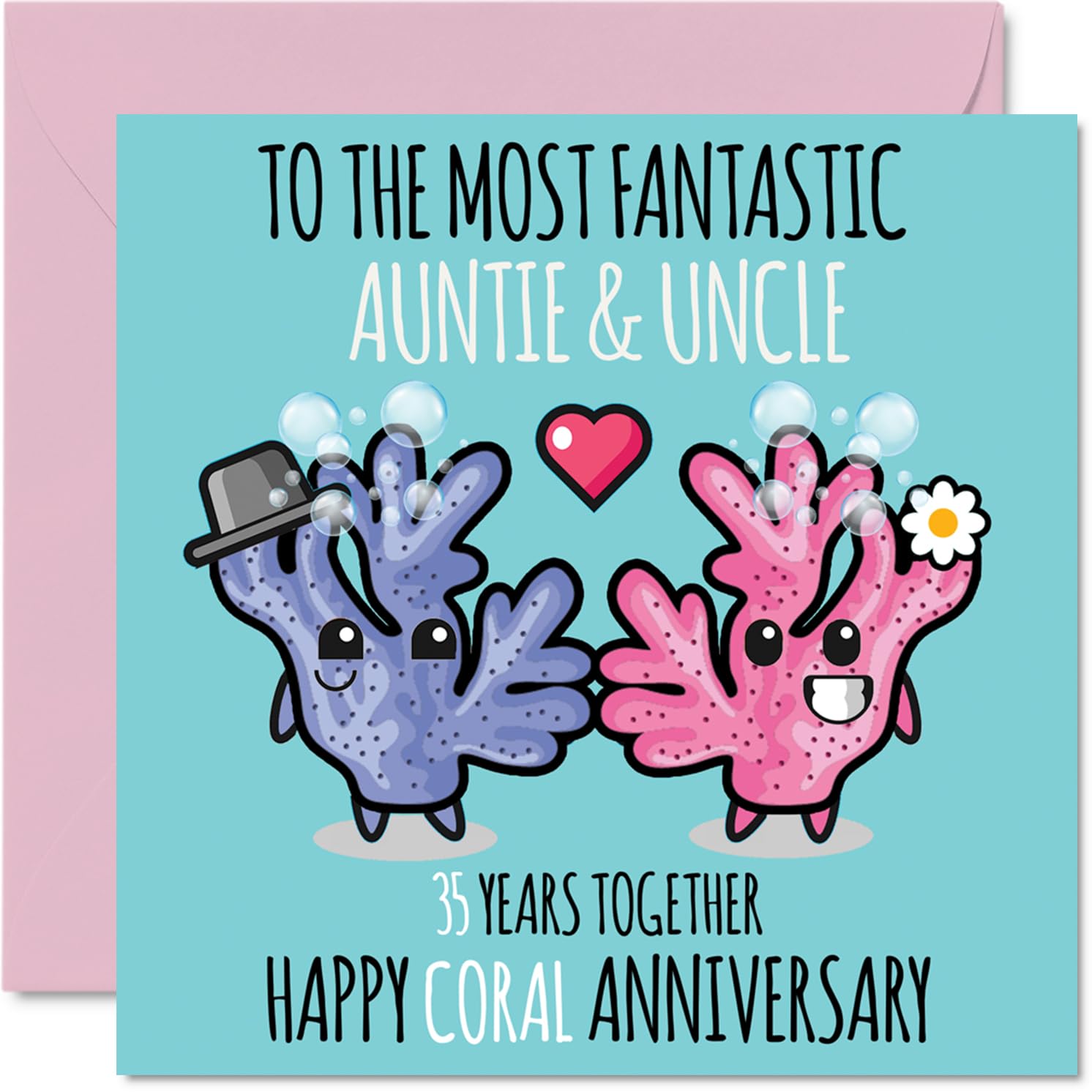 Cute Coral Anniversary Card for Auntie & Uncle - 35 Years Together - Happy 35th Wedding Anniversary Cards for Uncle Aunt, 145mm Greeting Cards Anniversaries