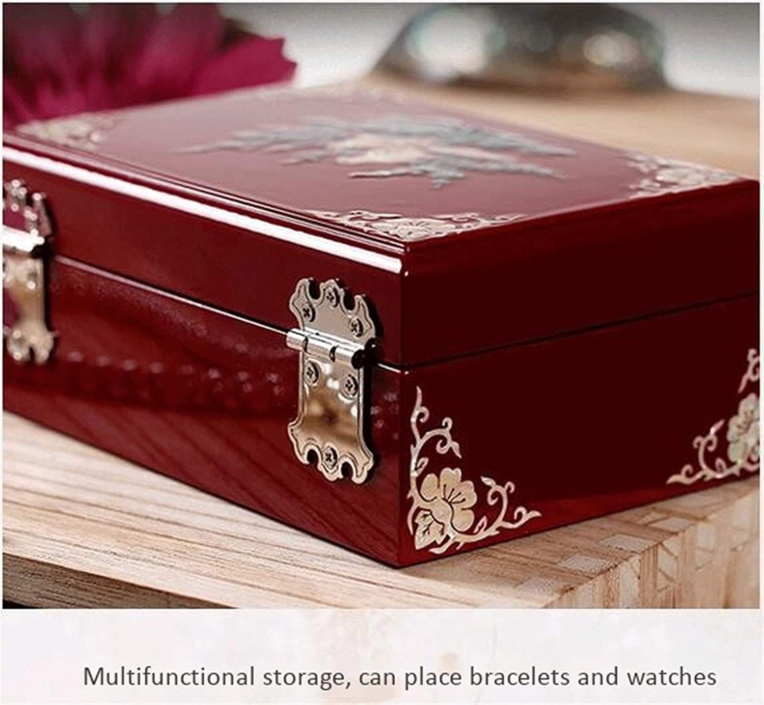 Estuche para Joyas, Expositor y Organizador de Madera Maciza para pequeños Objetos como Anillos, Pendientes y Collares (Blanco 16 x 11 x 7 cm) (Rojo 16 x 11 x 7 cm)