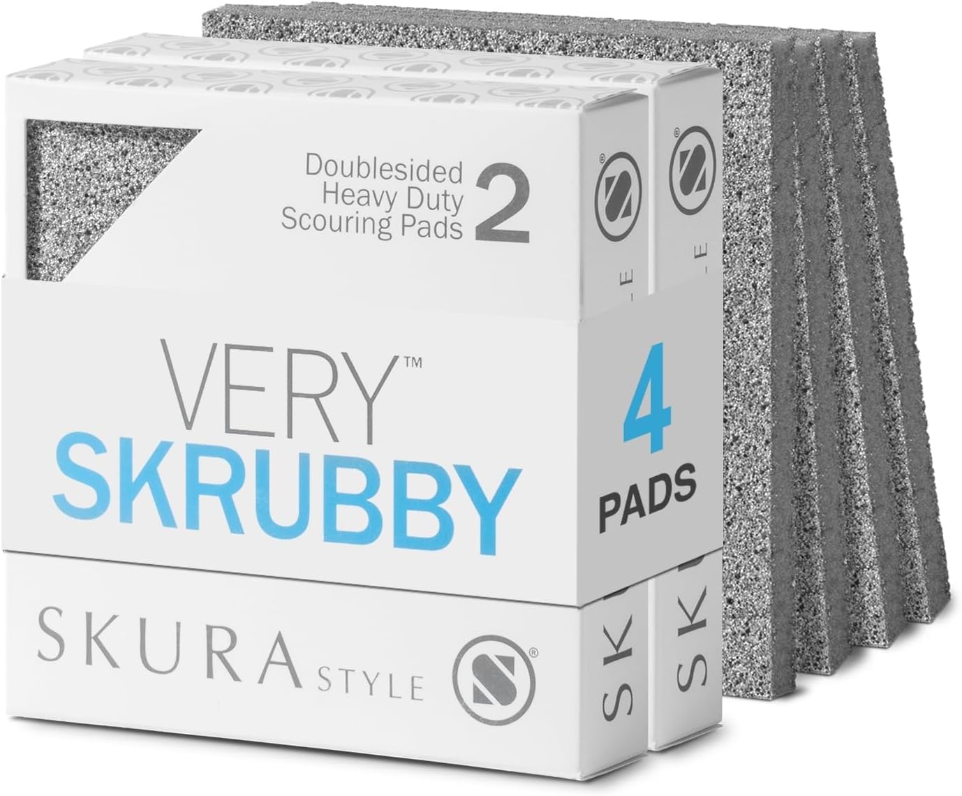 SKURA STYLE SSkura Style Very Skrubby Heavy Duty Scouring Pads (Bulk 4 Pack) | Abrasive Kitchen Cleaner for Caked-on,Baked-on Dirt | Durable,Odor-Free,Flexible,Dual Sided,Polyurethane Foam Scrubber