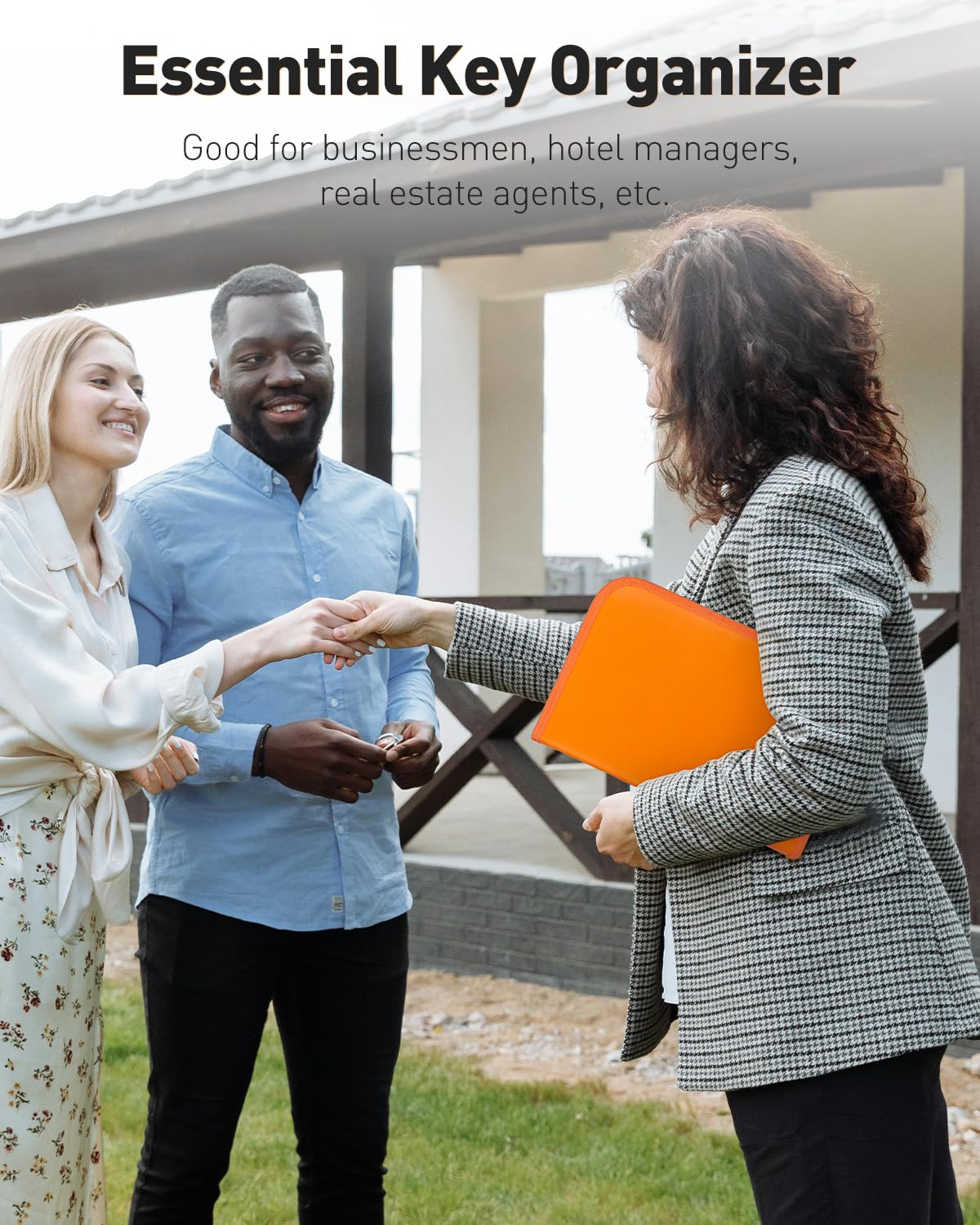 Uniclife Étui de rangement étanche et ignifuge orange avec 24 crochets et étiquettes pour bureaux, agences immobilières, hôtels et gestion locative